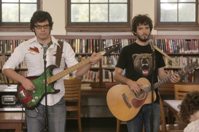 New Zealanders Jemaine Clement (left) and Bret McKenzie while filming the hit show.