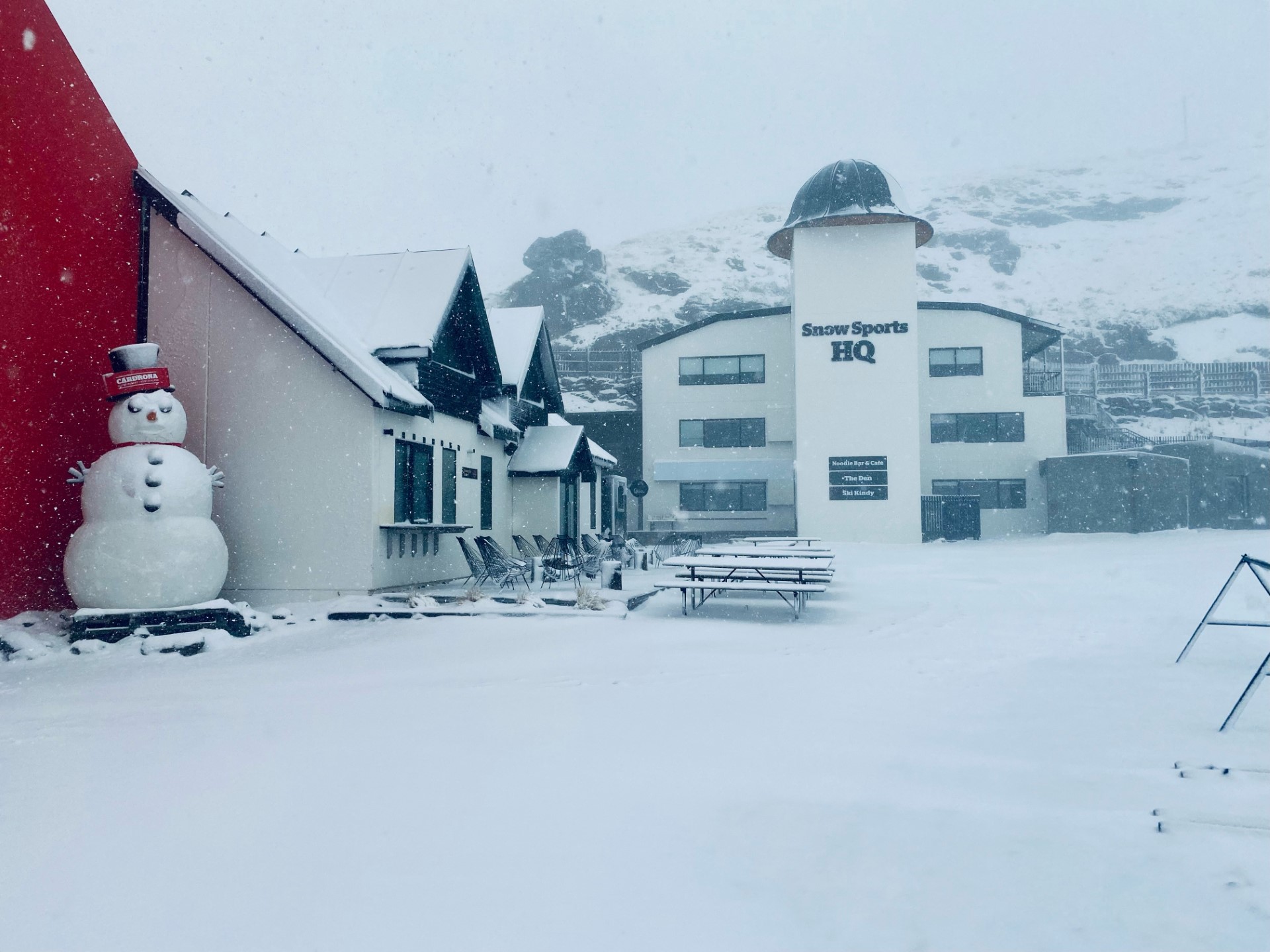 Snow is starting to fall in Cardrona Alpine Resort in Otago.