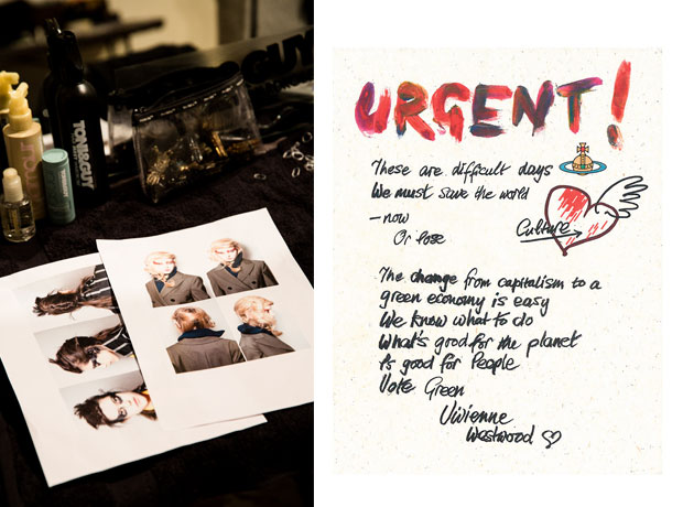 Backstage at Vivienne Westwood London Fashion Week; The invitation to the Westwood show with a poem from Vivienne. Picture / Supplied.