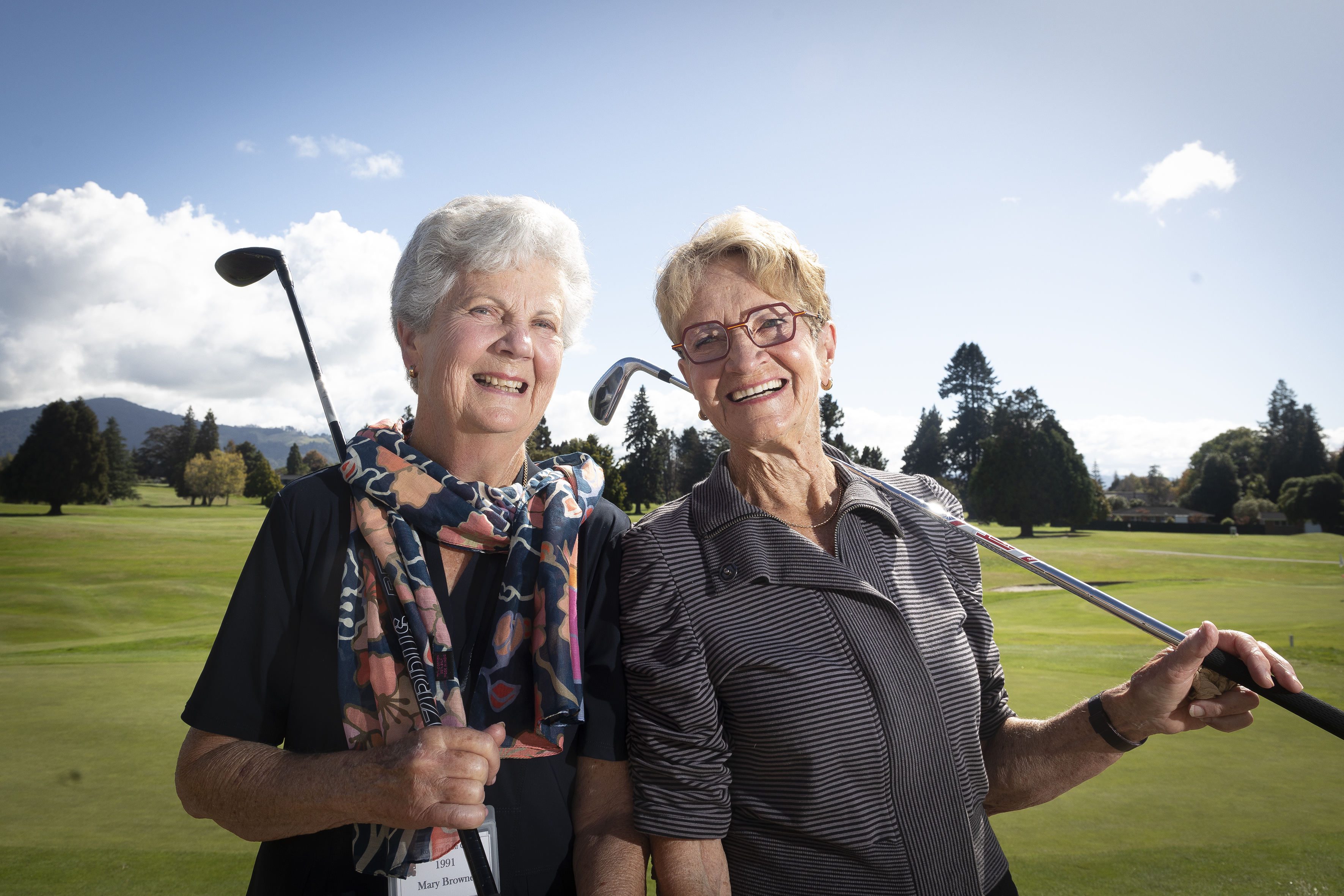 Two Rotorua golf club members mark 50 years Mary Browne (left) and Sammy Lean.   Photo / Andrew Warner