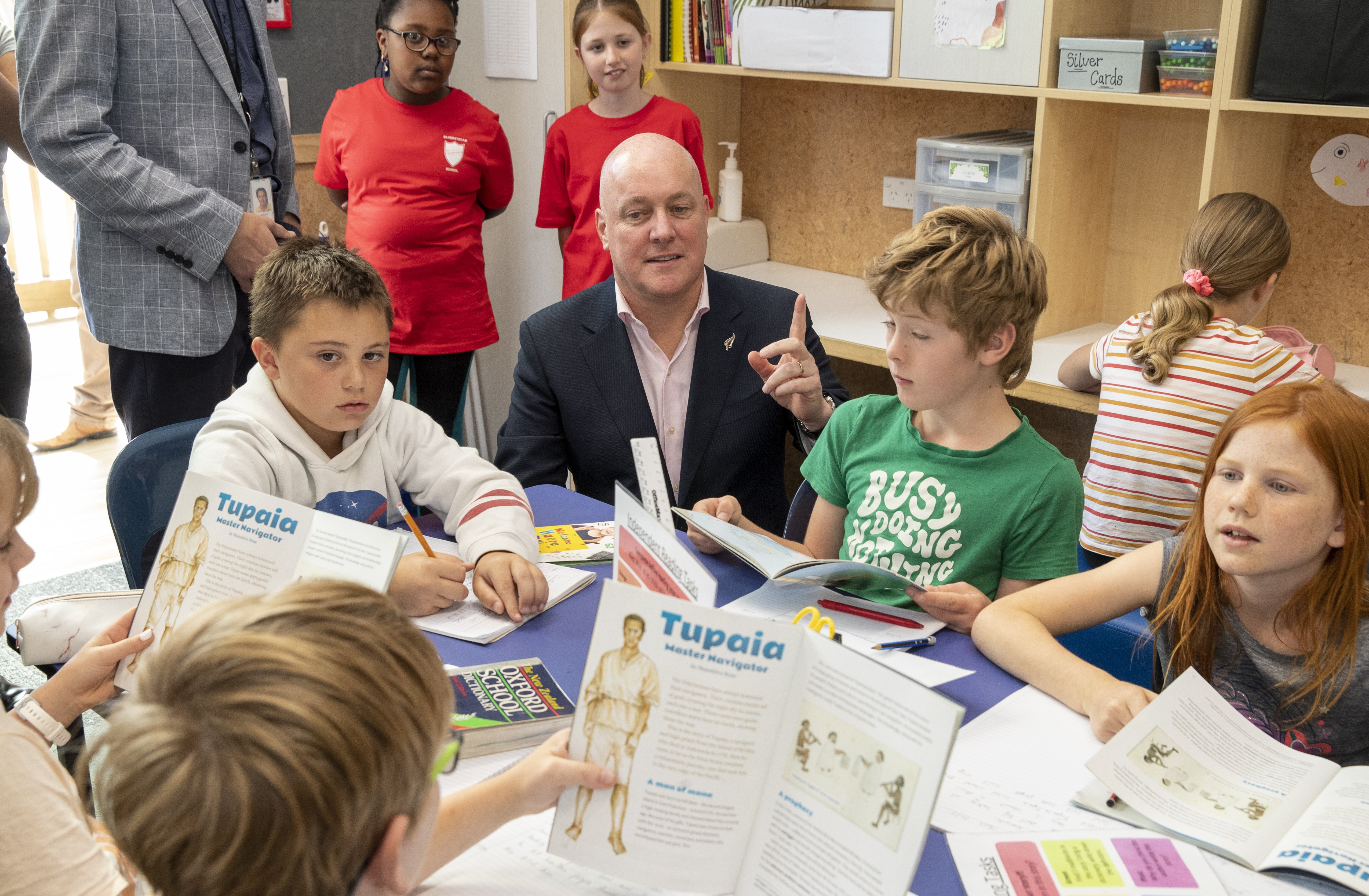 National leader Christopher Luxon with pupils of Silverstream School in the Hutt. Photo / Mark Mitchell