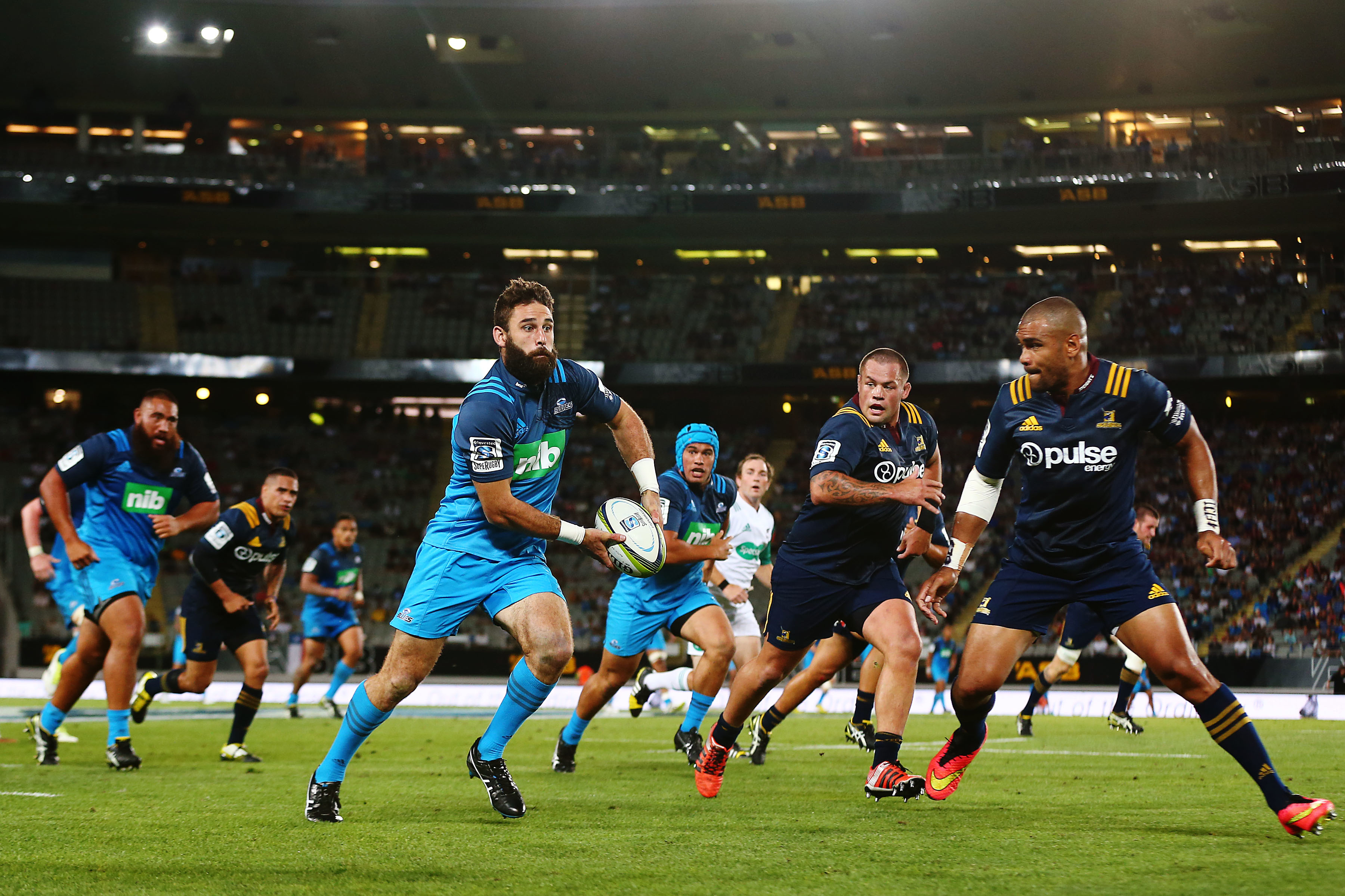 The family of Billy Guyton - with the ball and pictured playing for the Blues in 2016 - donated his brain to science. Photo / Photosport