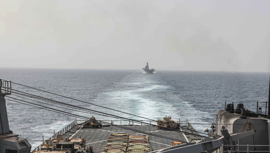 The amphibious dock landing ship USS Carter Hall and amphibious assault ship USS Bataan transit the Bab al-Mandeb strait. Photo / AP
