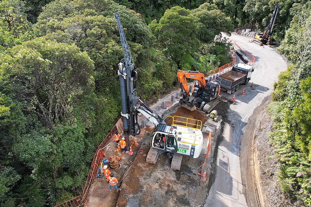 One of the 1308 piles sunk into the Mangamuka Gorge repair project on State Highway 1 in the Far North.