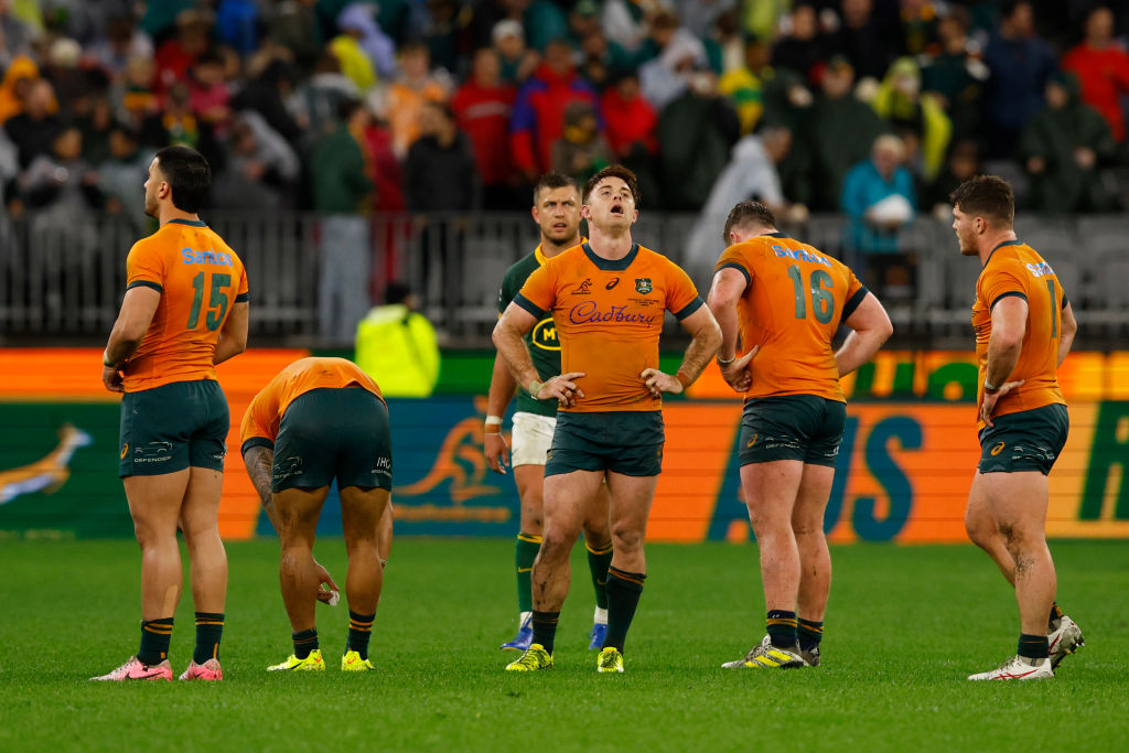 Andrew Kellaway of the Wallabies reacts after the loss during the Rugby Championship match between Australia's Wallabies and the South African Springboks at Optus Stadium. Photo / Getty Images