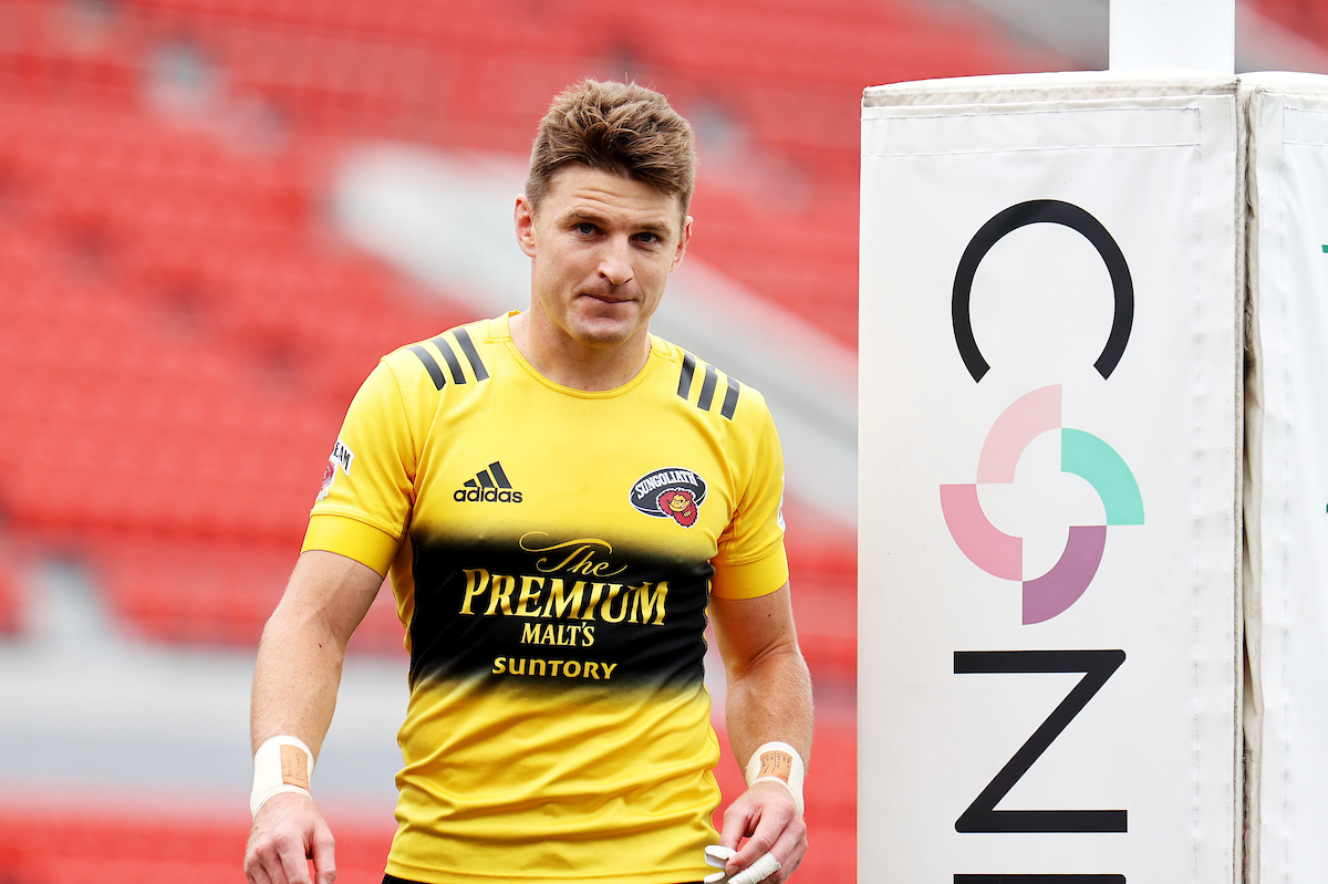 Beauden Barrett kitted up for Suntory Sungoliath. Photo / Getty Images