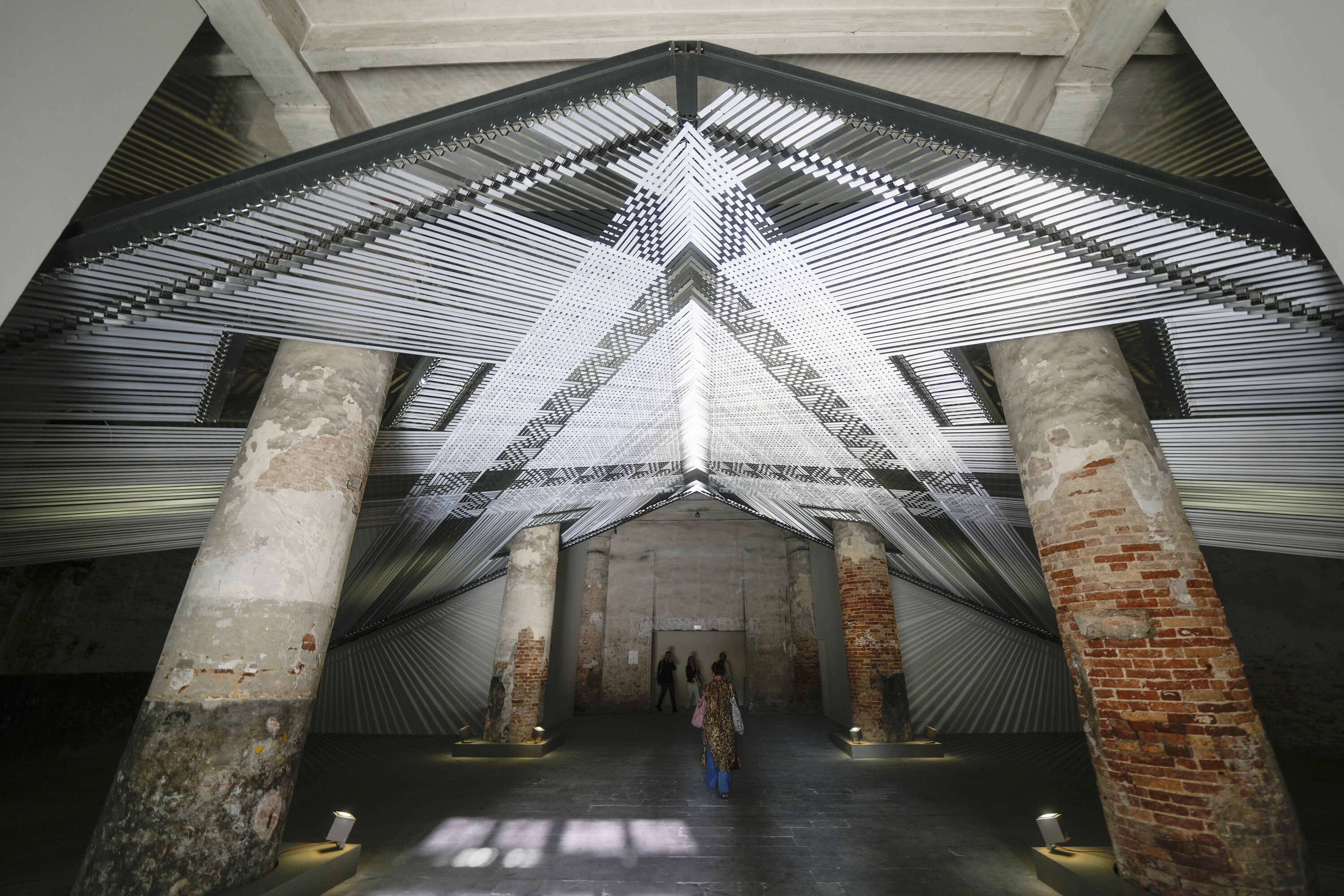 Takapau in the sunlight from the open doors of the entrance of the Arsenale at the Venice Biennale 2024. Photo / AP