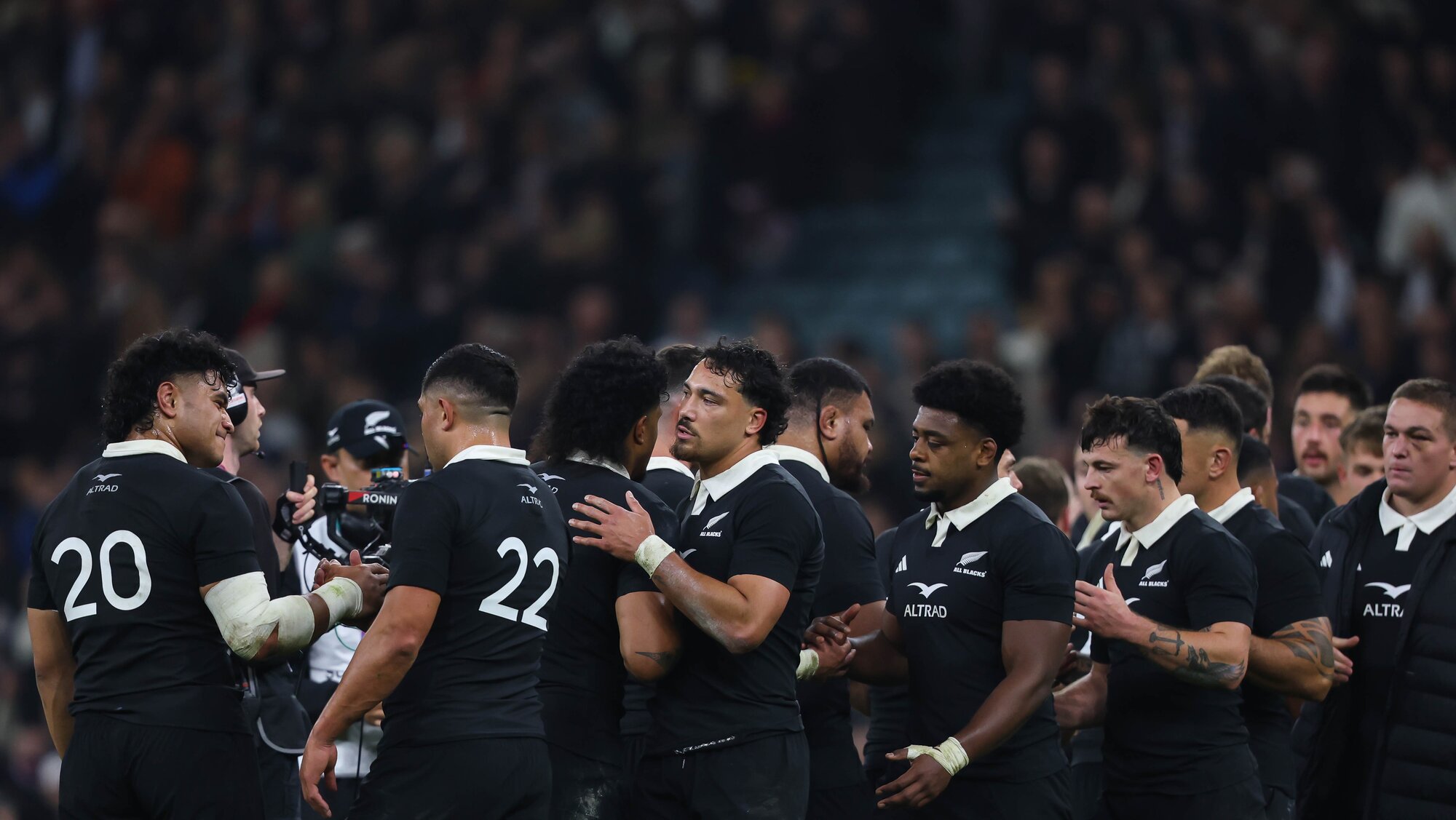 All Blacks regroup after the defeat to England at Twickenham. Photo / Photosport