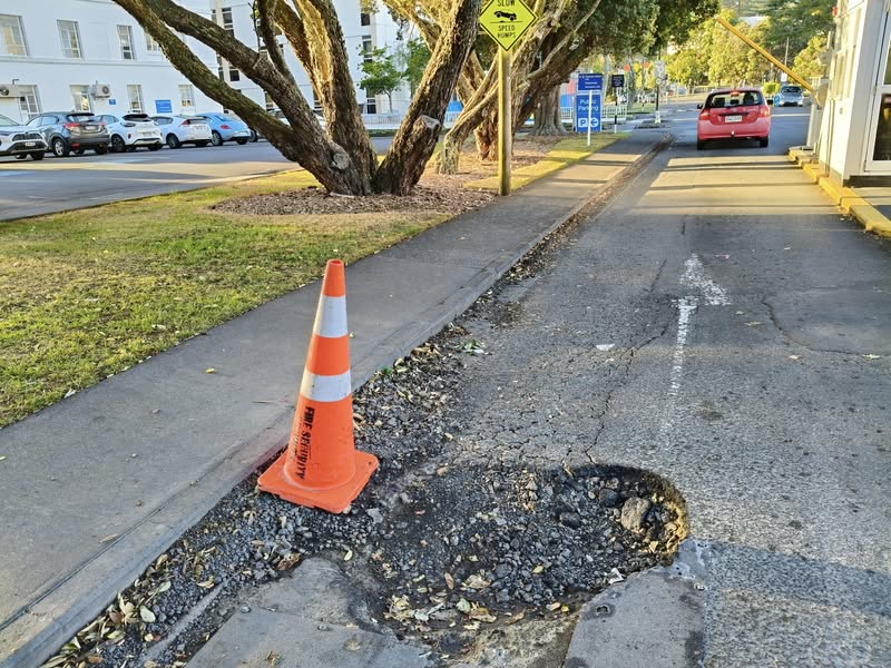 The pothole at the entrance to Greenlane Hospital.