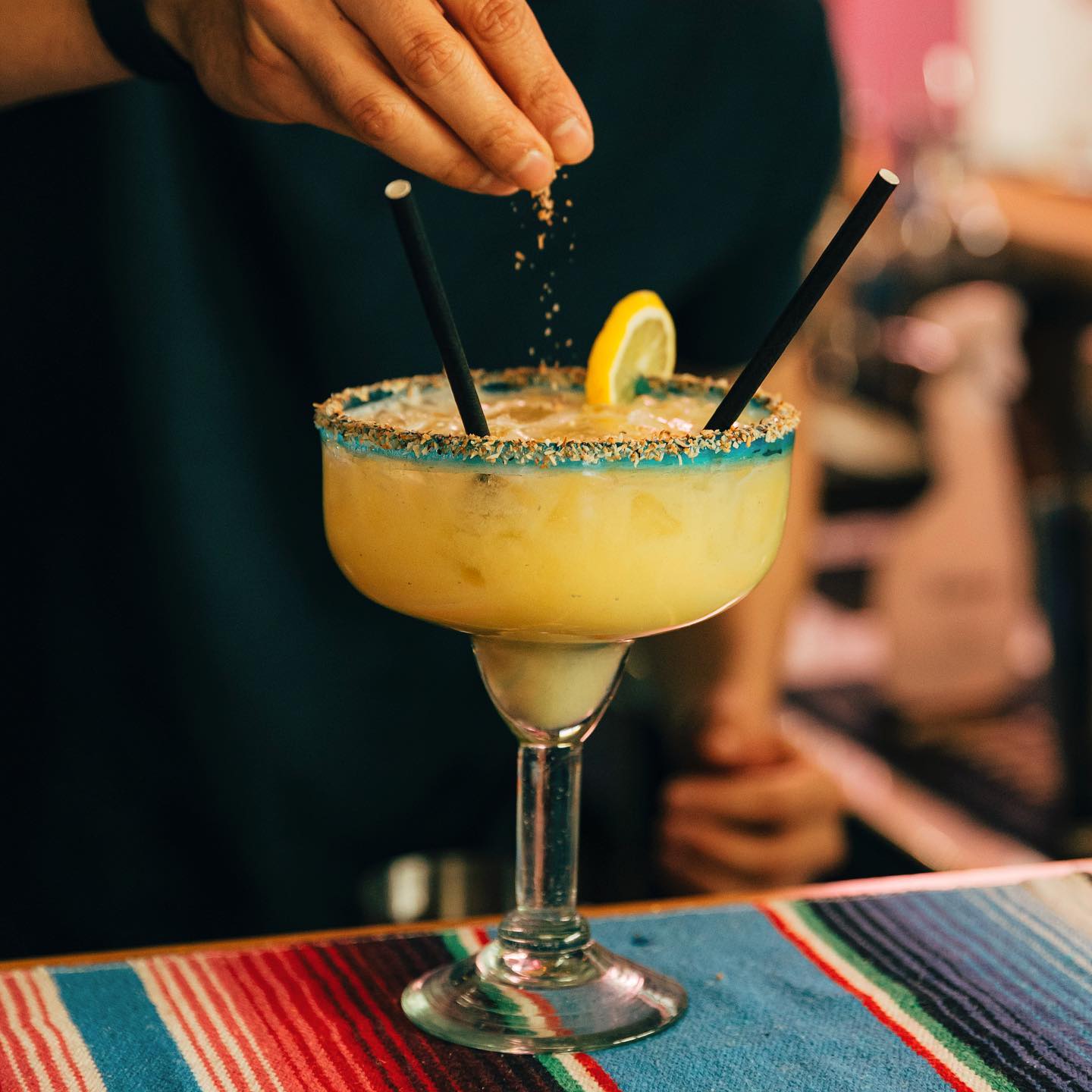The mango coco margarita, featuring coconut tequila, mango, lime and toasted coconut, at Mexican restaurant and tequila bar Frida. Photo / @Frida.nz