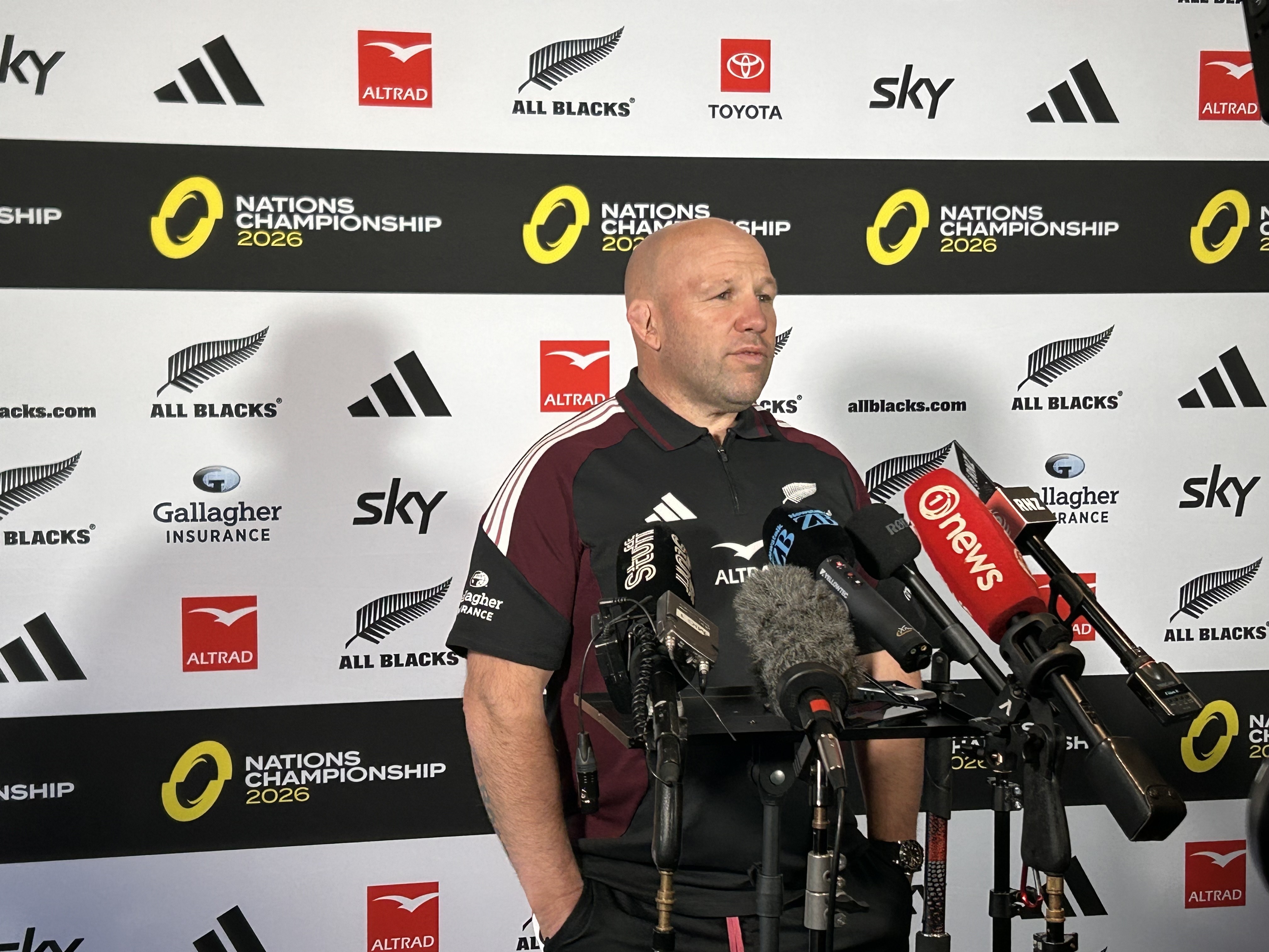 All Blacks assistant coach Jason Ryan fronts media in Christchurch ahead of the test match against France on Saturday. Photo / Mike Thorpe