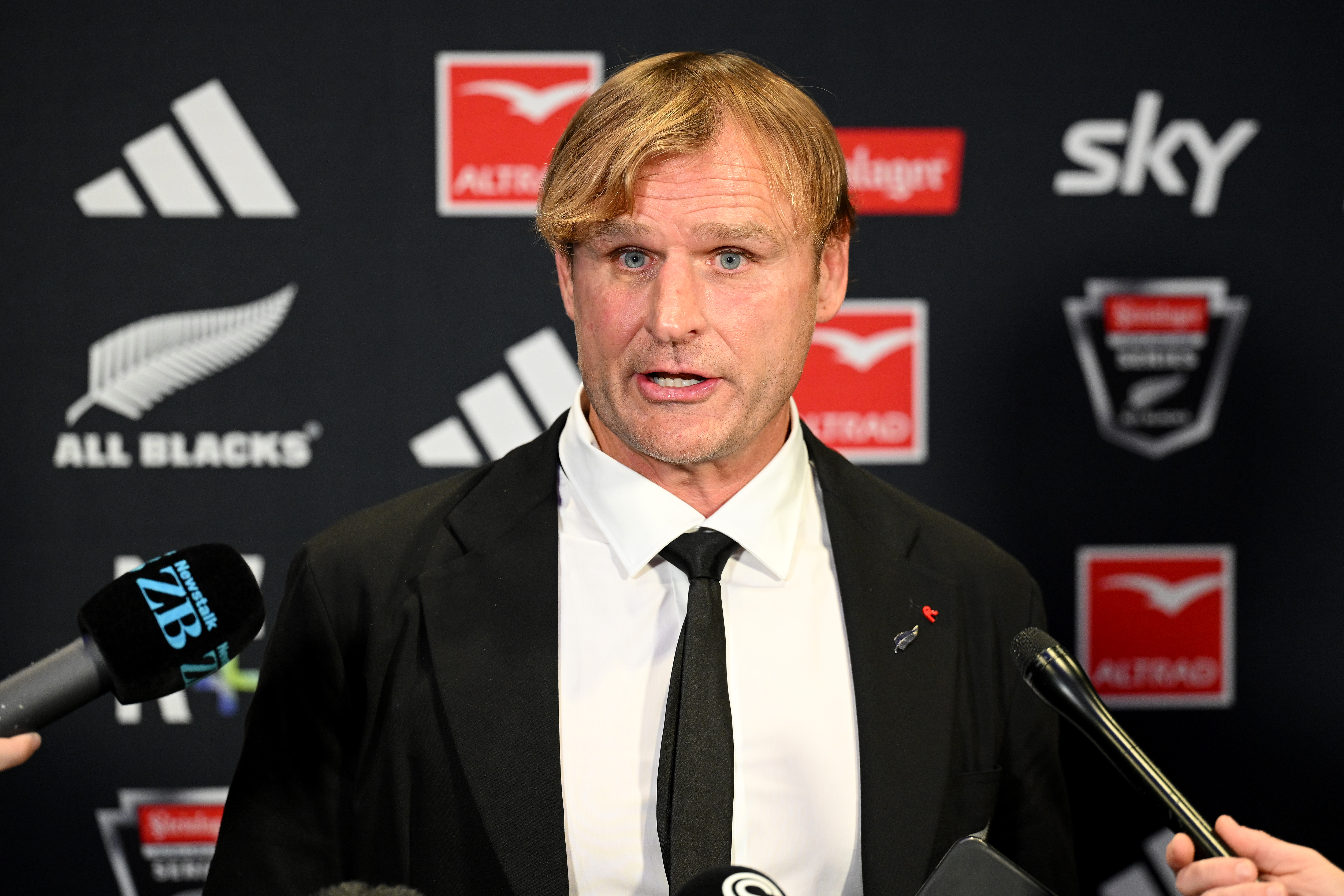 Scott Robertson speaks as his first All Blacks squad is named. Photo / Getty Images
