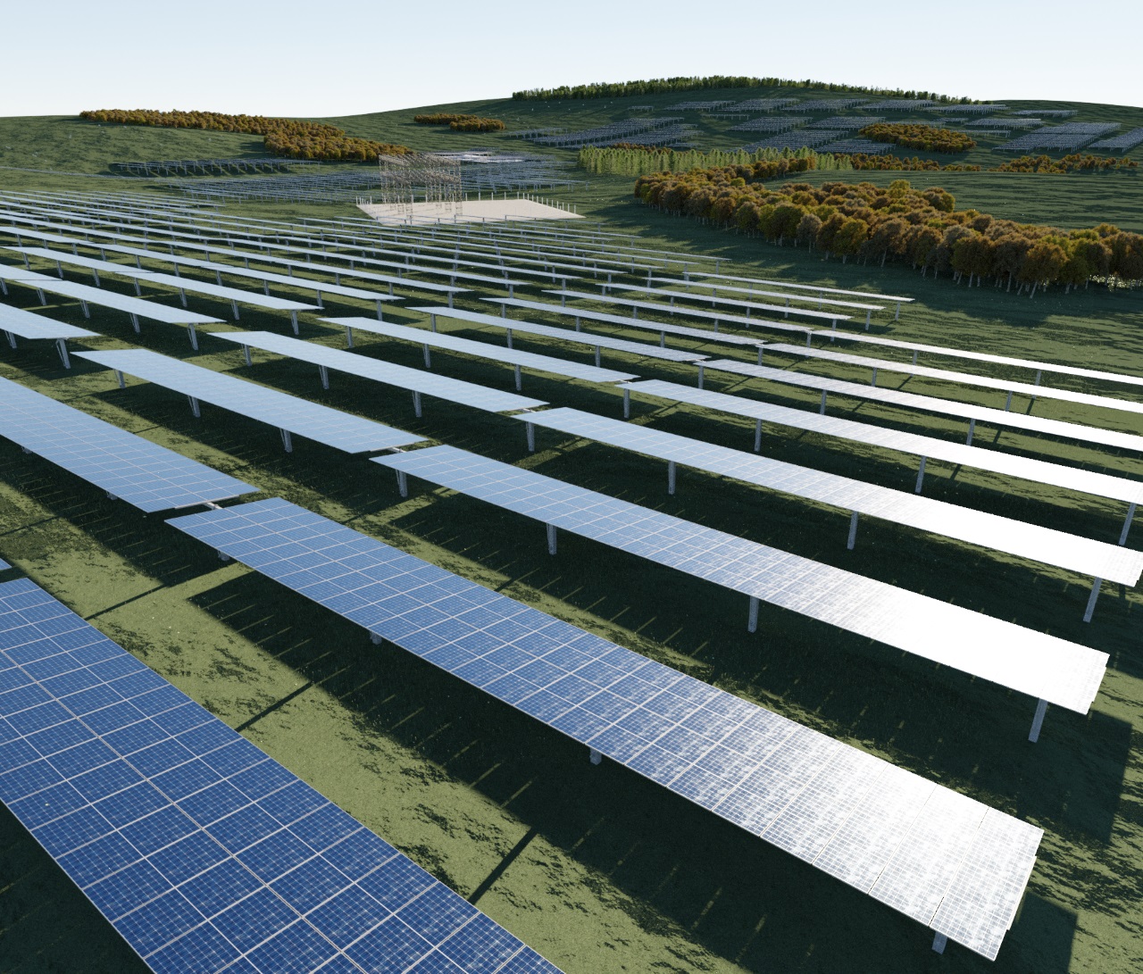 An impression of what a $35 million solar farm being built on land at Maungaturoto will look like.
