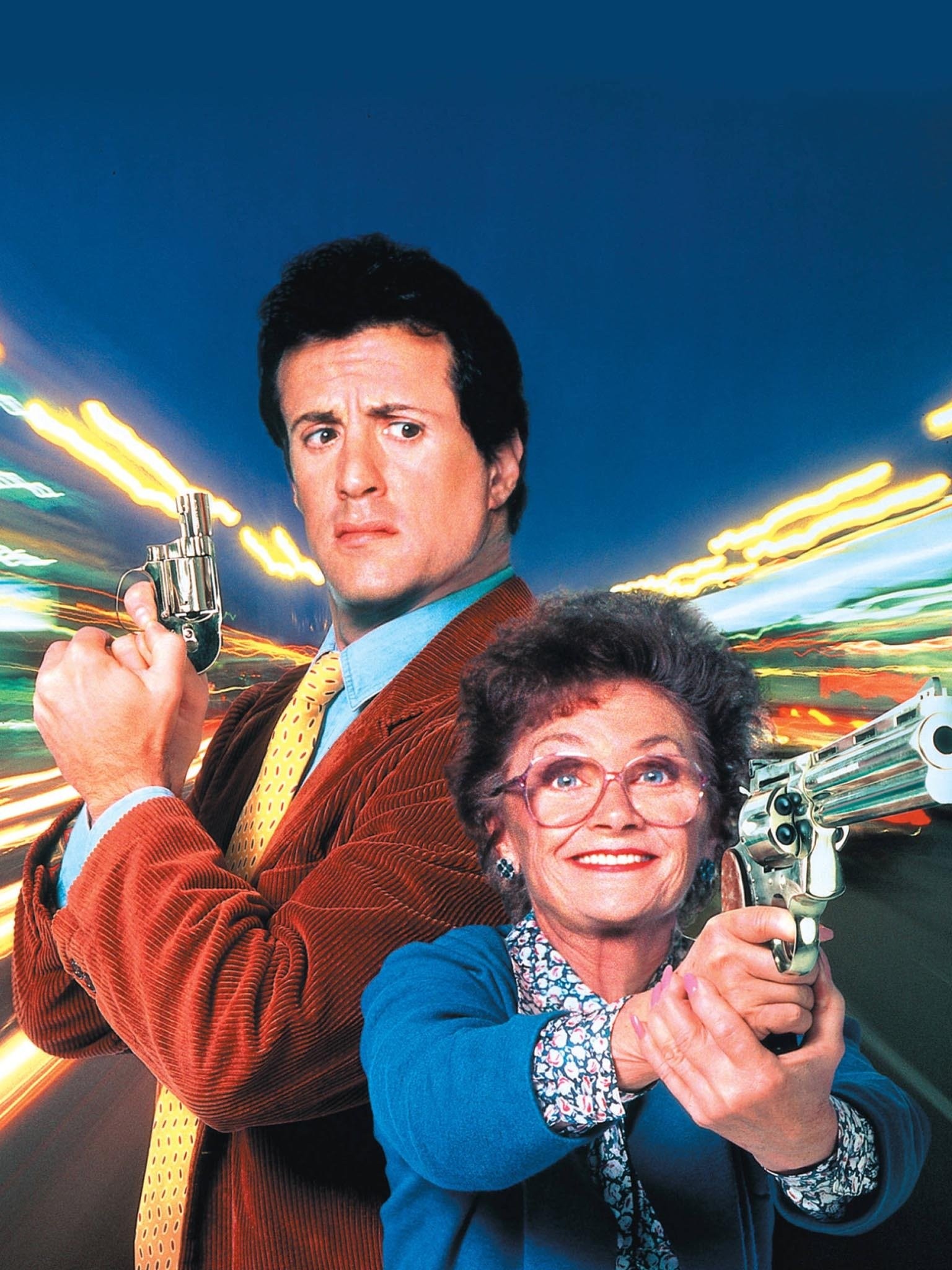 Sylvester Stallone and Estelle Getty in a promotional photo for Stop! Or My Mom Will Shoot.