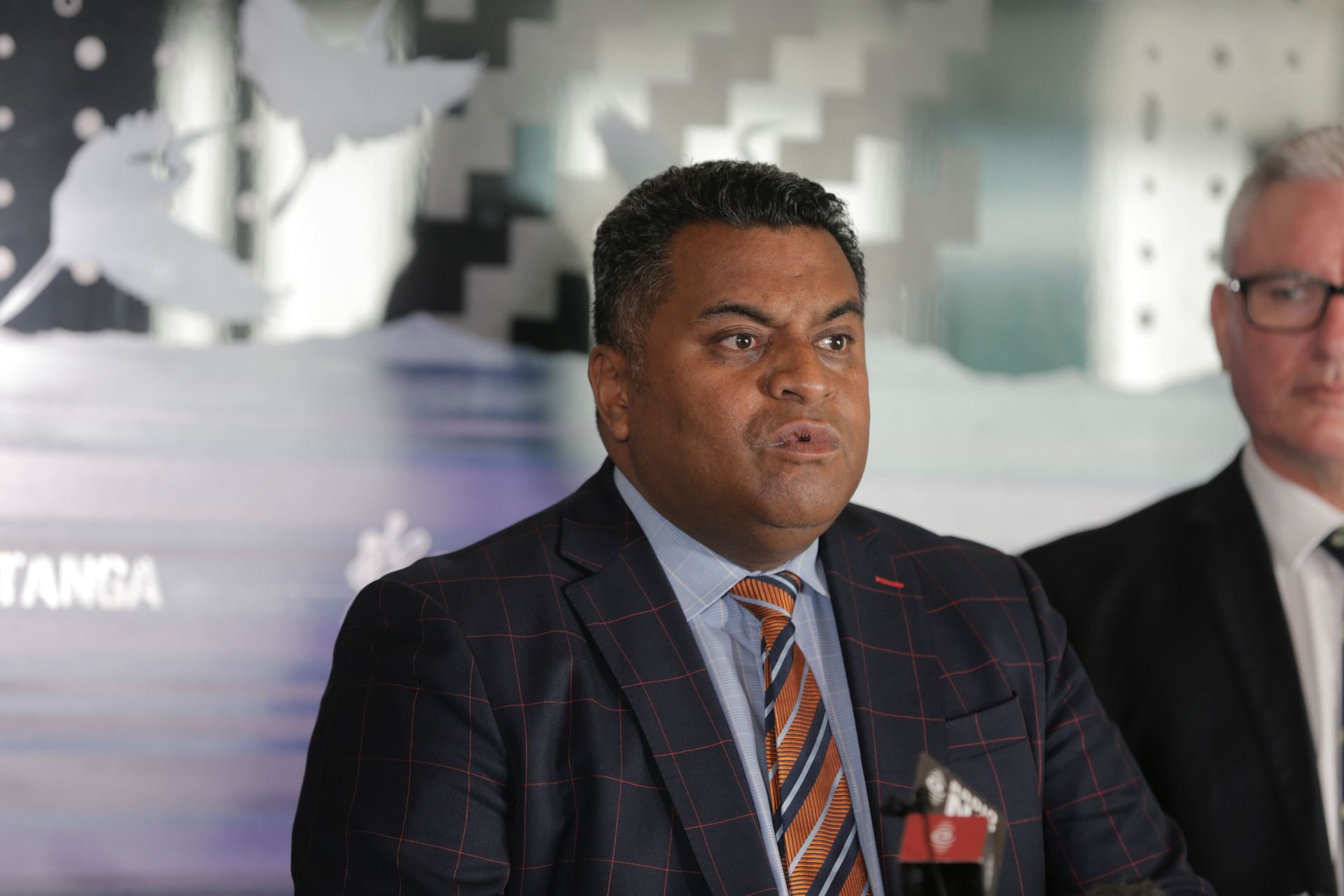 Justice Minister Kris Faafoi speaks at Counties Manukau Police Station during a press conference to announce new law and order Budget allocations. Photo / Alex Burton