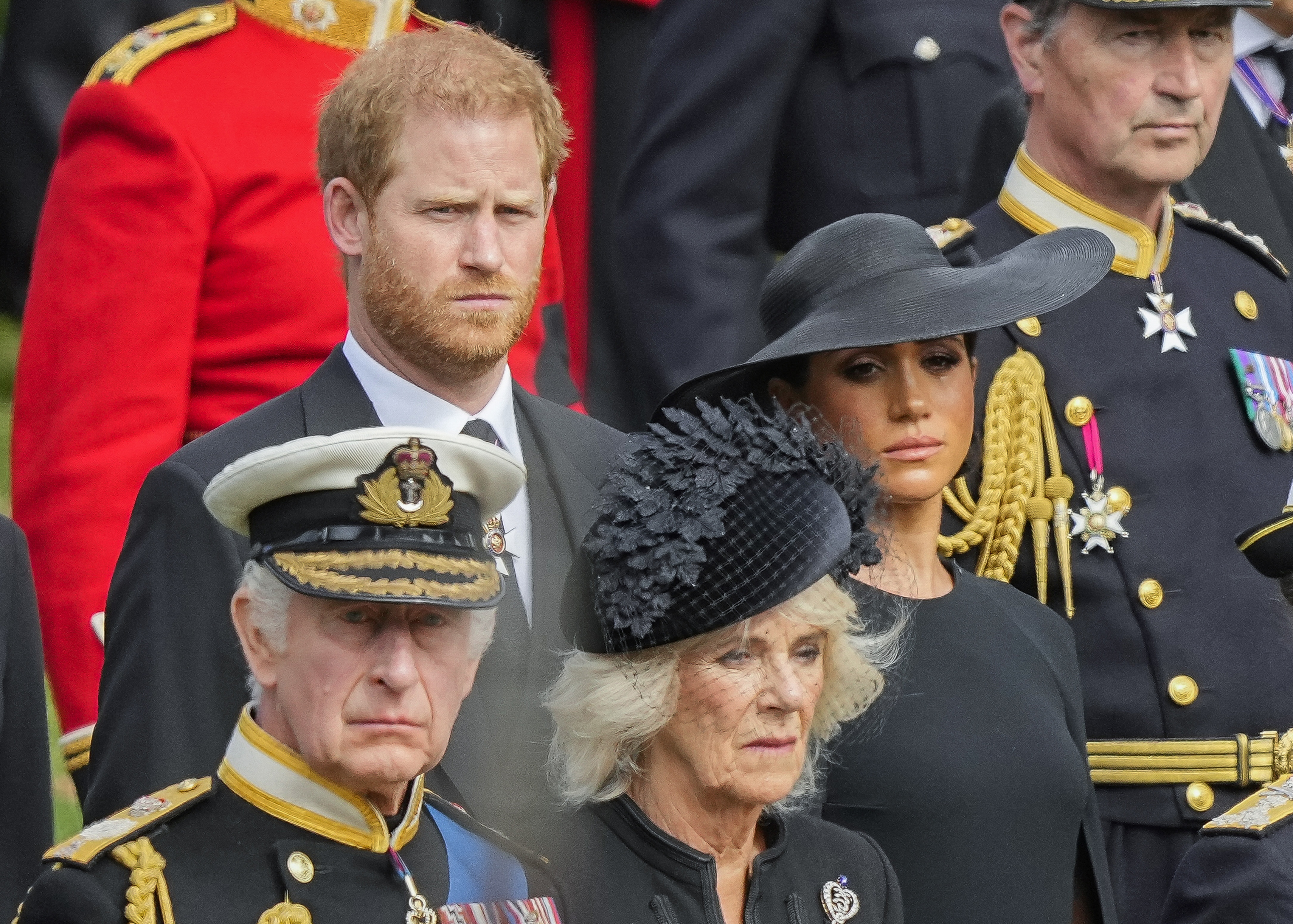  King Charles, Queen Camilla, Meghan Markle and Prince Harry at the state funeral service for Queen Elizabeth on September 19, 2022. Photo / AP