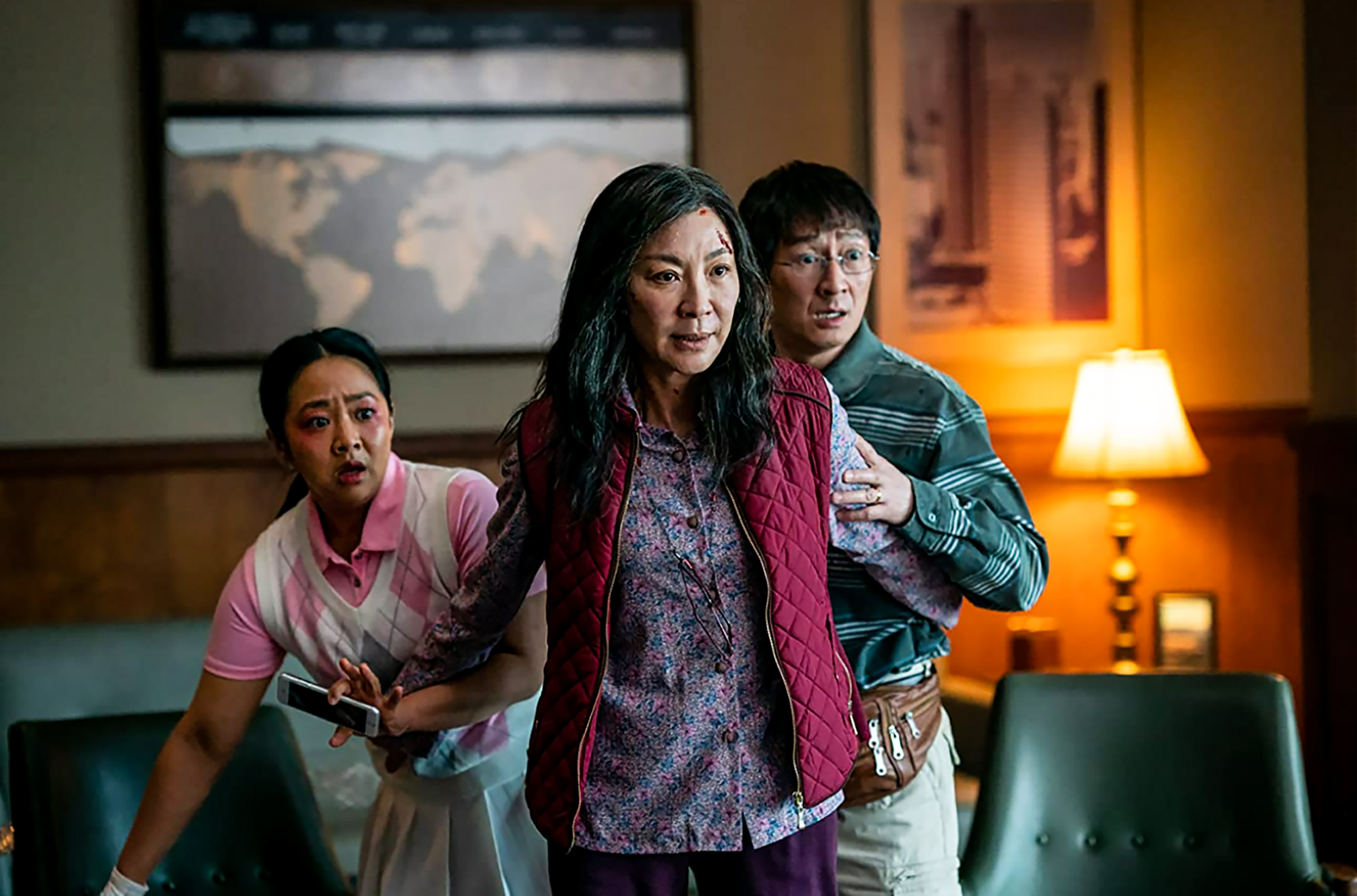 Michelle Yeoh, Ke Huy Quan, and Stephanie Hsu in Everything Everywhere All at Once. Photo / AP
