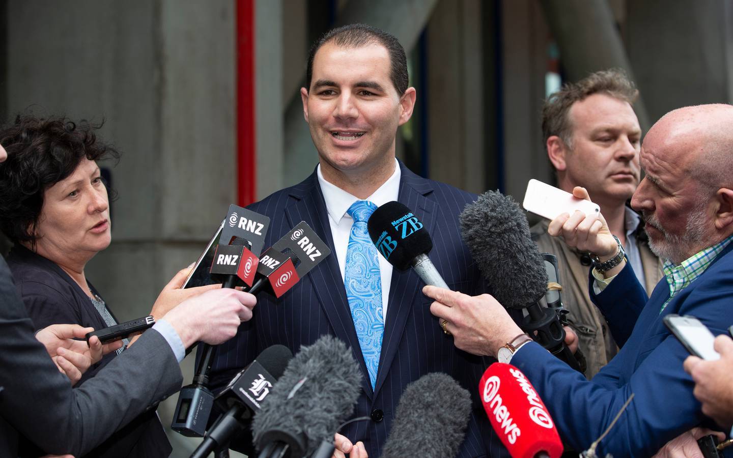 Former National MP Jami-Lee Ross holds a standup outside the Wellington police station in November 2018. Photo / Mark Mitchell