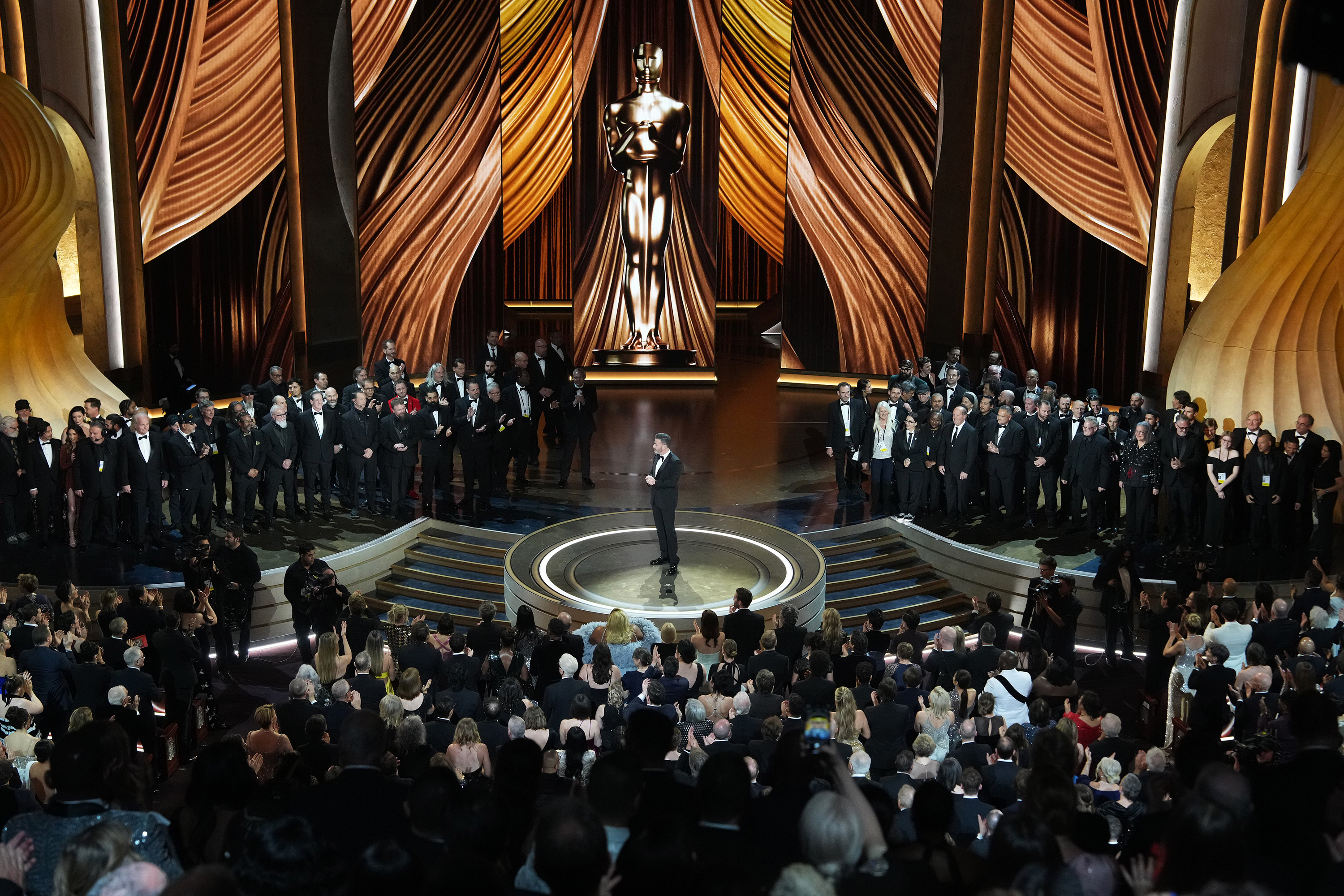 Jimmy Kimmel’s monologue was the equivalent of a clubby set. Photo / Amir Hamja, The New York Times