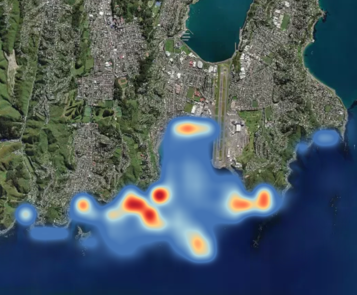 Calypso Science's pollution map tracks the sewage dump on Wellington's south coast.