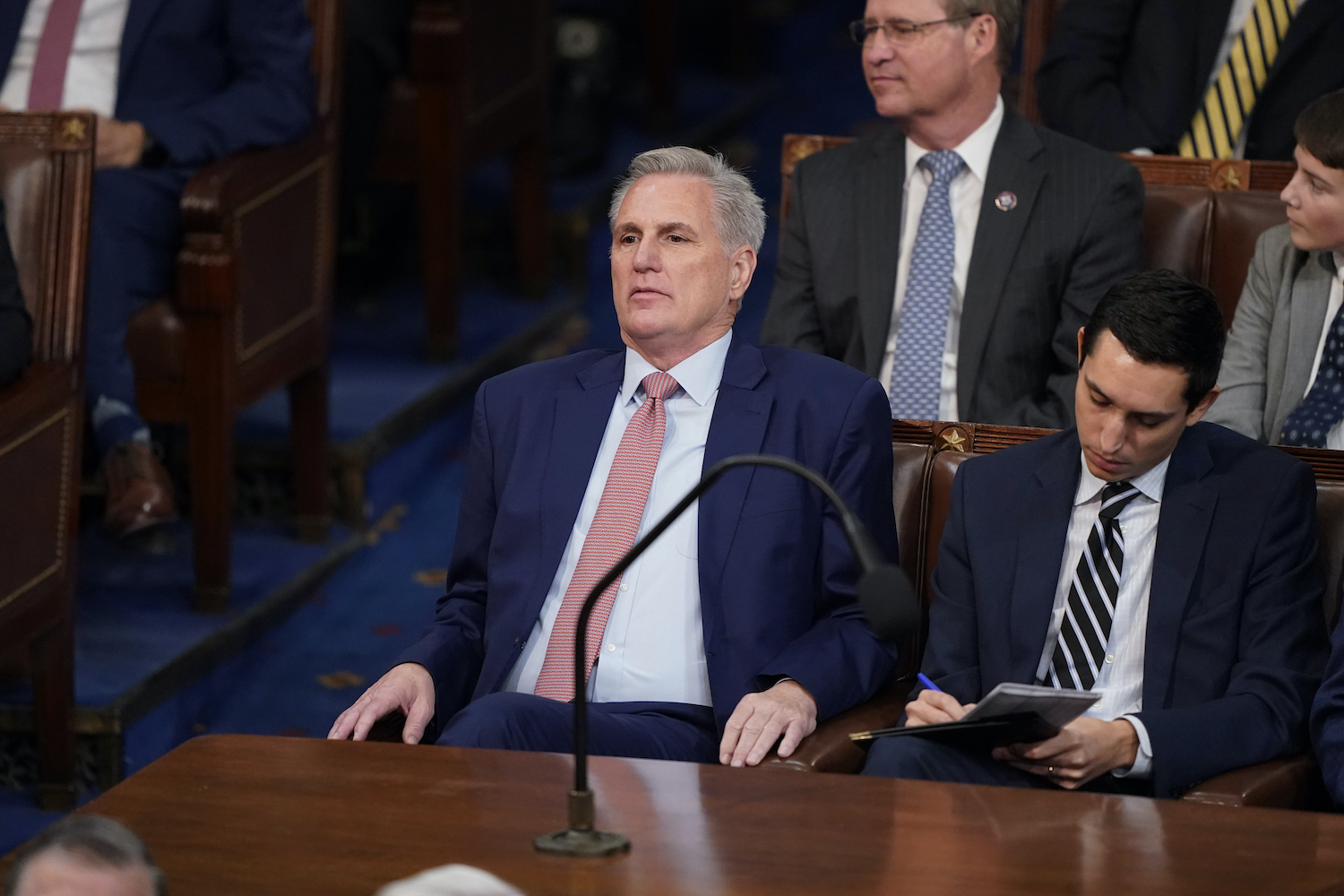 Rep. Kevin McCarthy of Calif., listens as votes are cast for next Speaker of the House during the opening day of the 118th Congress at the US Capitol. Photo / AP