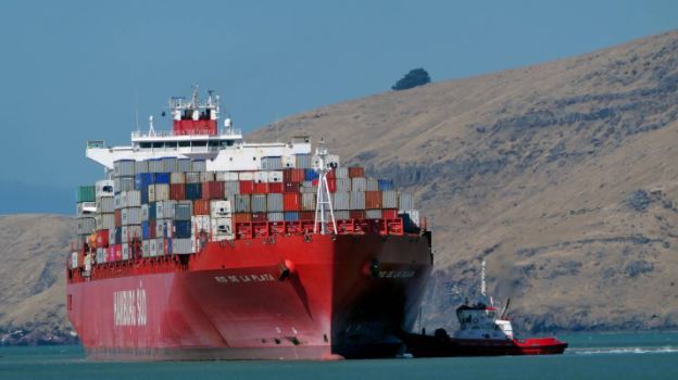 The Rio De La Plata container ship has been struck by Covid-19. Photo / Bernard Spragg