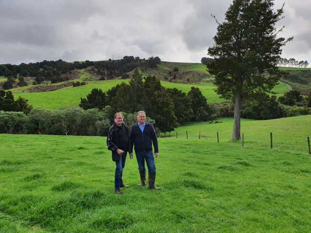 Te Tai Tokerau Water Trust chairman Murray McCully (left) and Regional Economic Development Minister Shane Jones at the new water dam site in Ngawha. Photo / Supplied