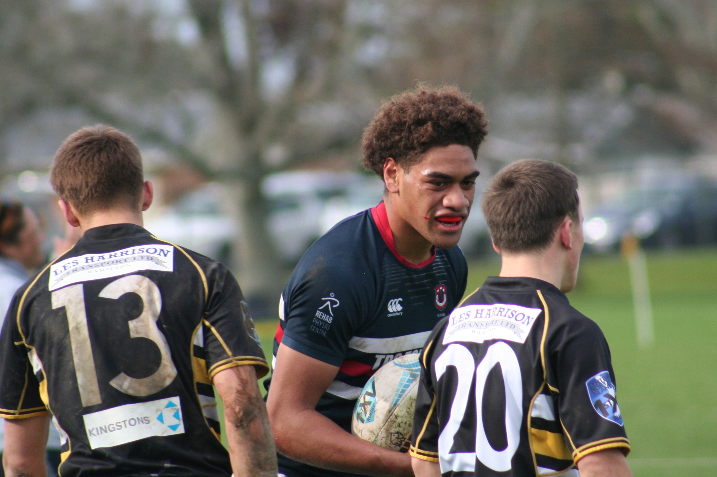 Feilding left winger Dan Maisiri after scoring his second try against St Paul's.