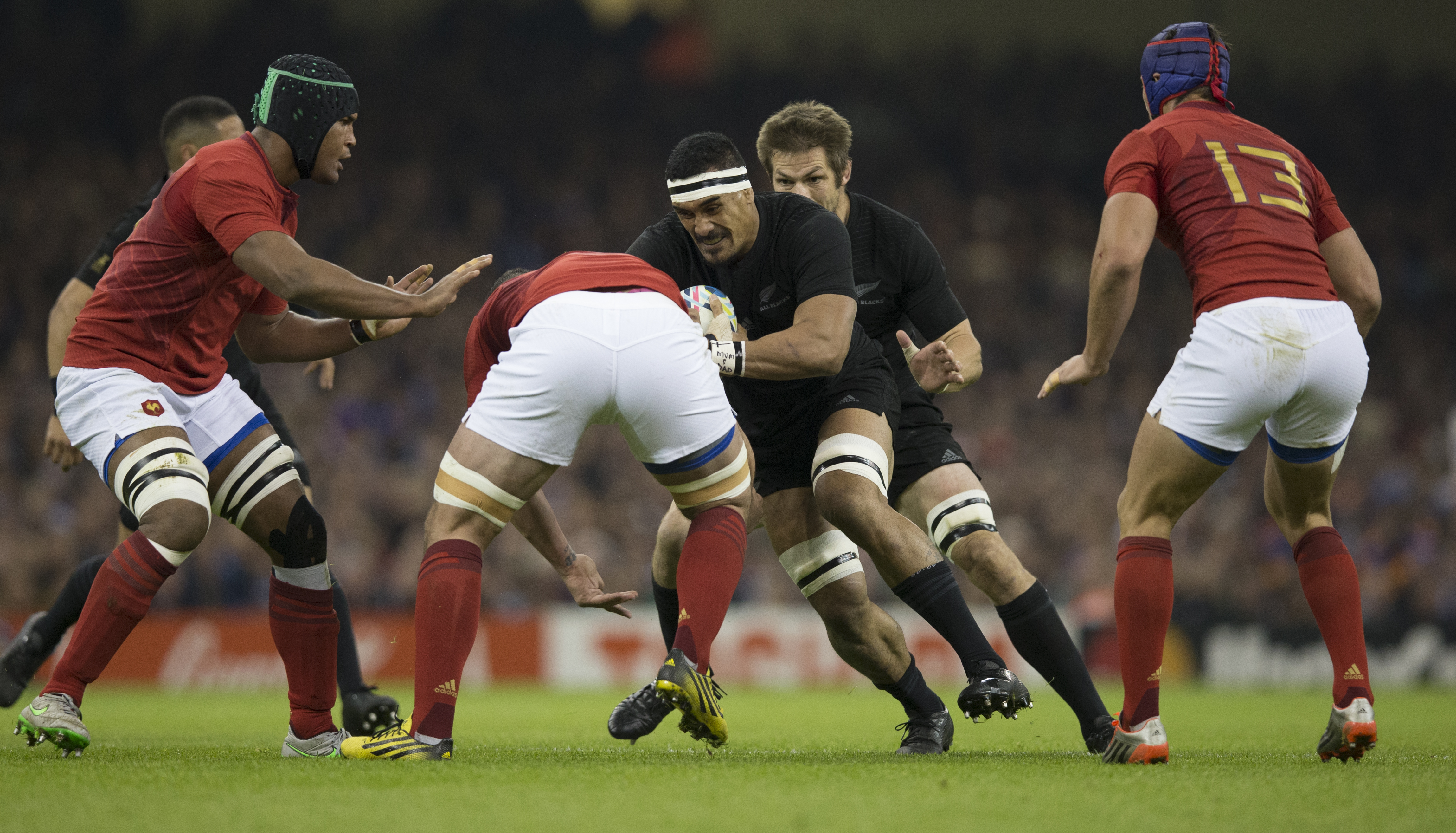 Kaino made a staggering number of dominant tackles against France in 2015. Photo / Brett Phibbs