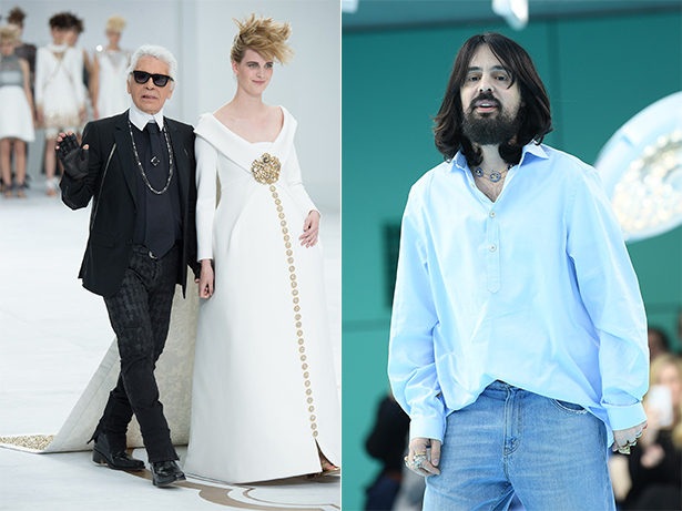 (From left) Karl Lagerfeld with New Zealand model Ashleigh Good, Chanel fall couture 2014 ; Artistic director for Gucci, Alessandro Michele. Photos / Getty Images