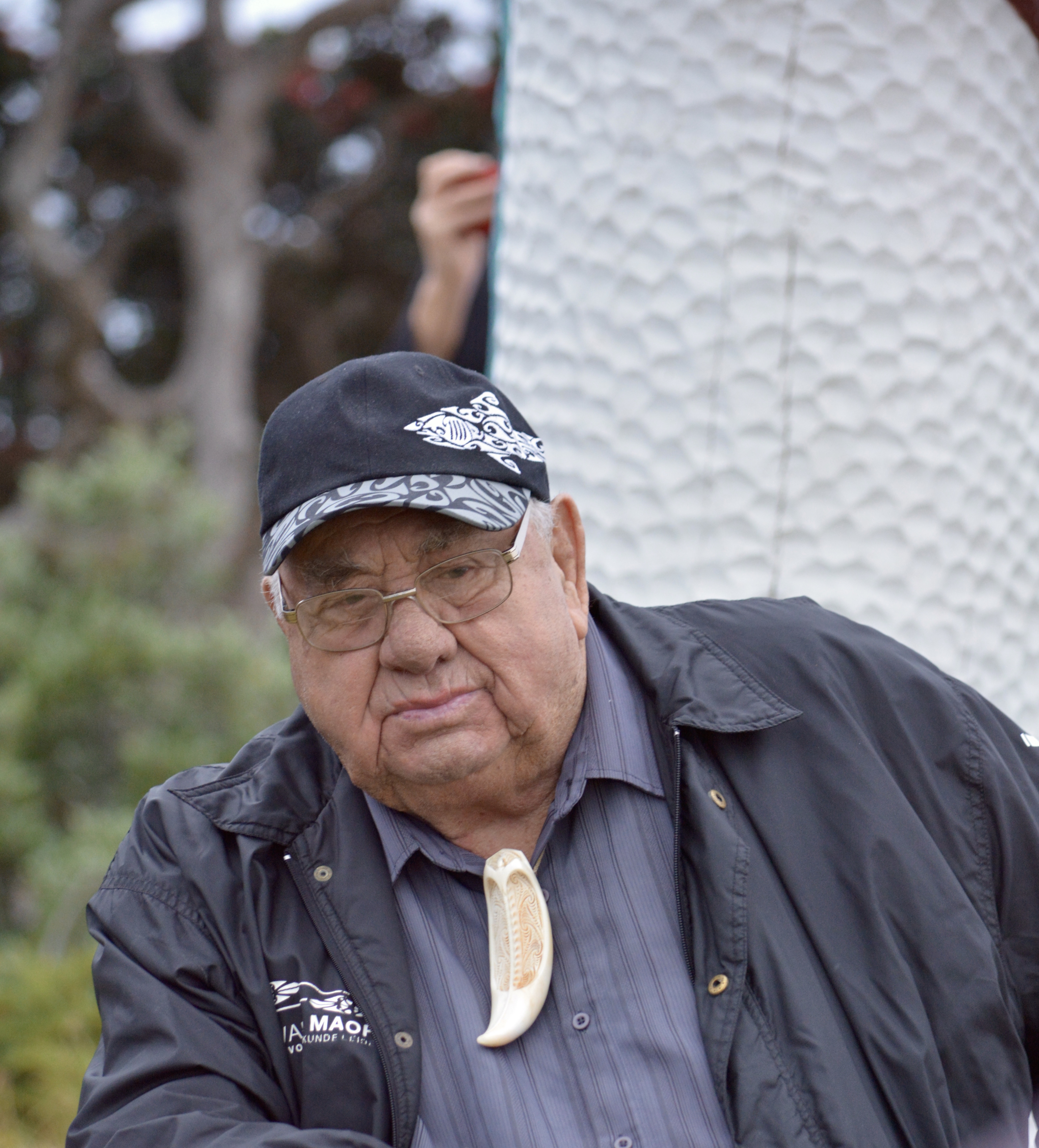 Master waka builder Hekenukumai Busby at the ceremony marking the start of the Maitai Bay rahui. PHOTO / Cheryl Bamber