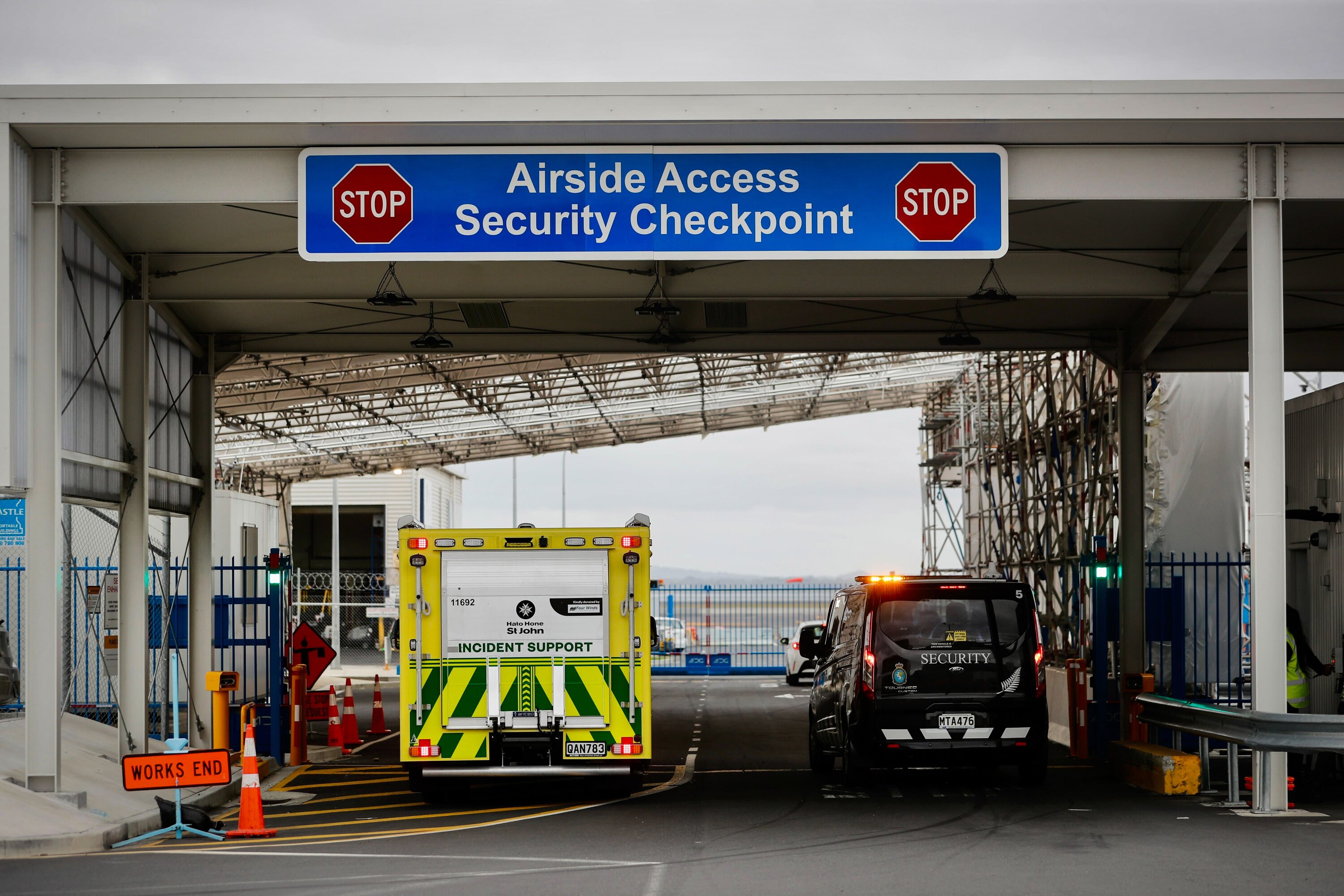 An ambulance at Auckland International Airport after passengers were injured during a Latam flight from Sydney. Photo / Dean Purcell
