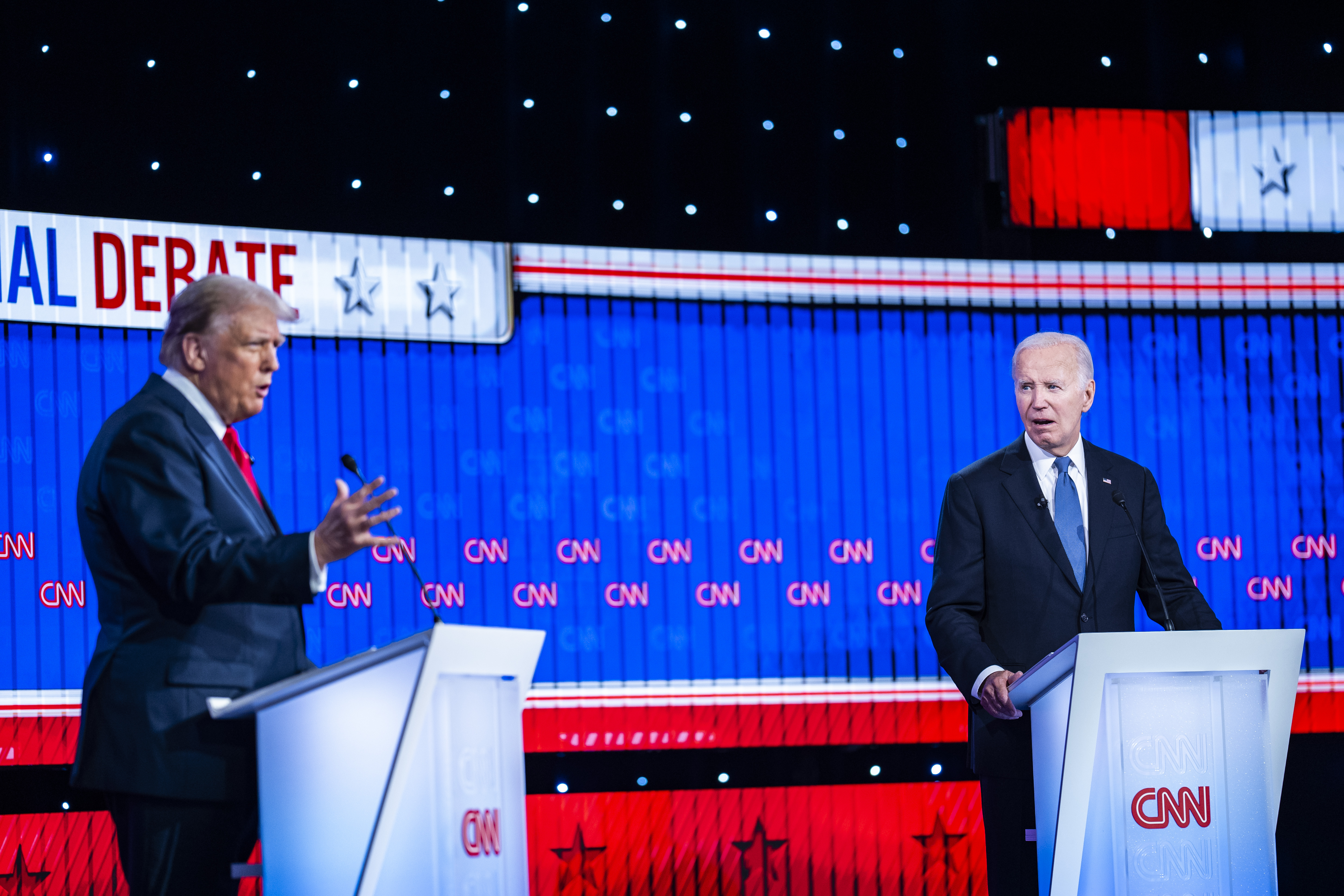 Former president Donald Trump and President Biden participate in the first presidential debate of the 2024 election at CNN’s studios in Atlanta on June 27. Photo / The Washington Post
