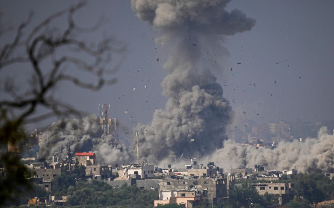 Smoke rises following an Israeli airstrike in the Gaza Strip, as seen from southern Israel. Photo / AP