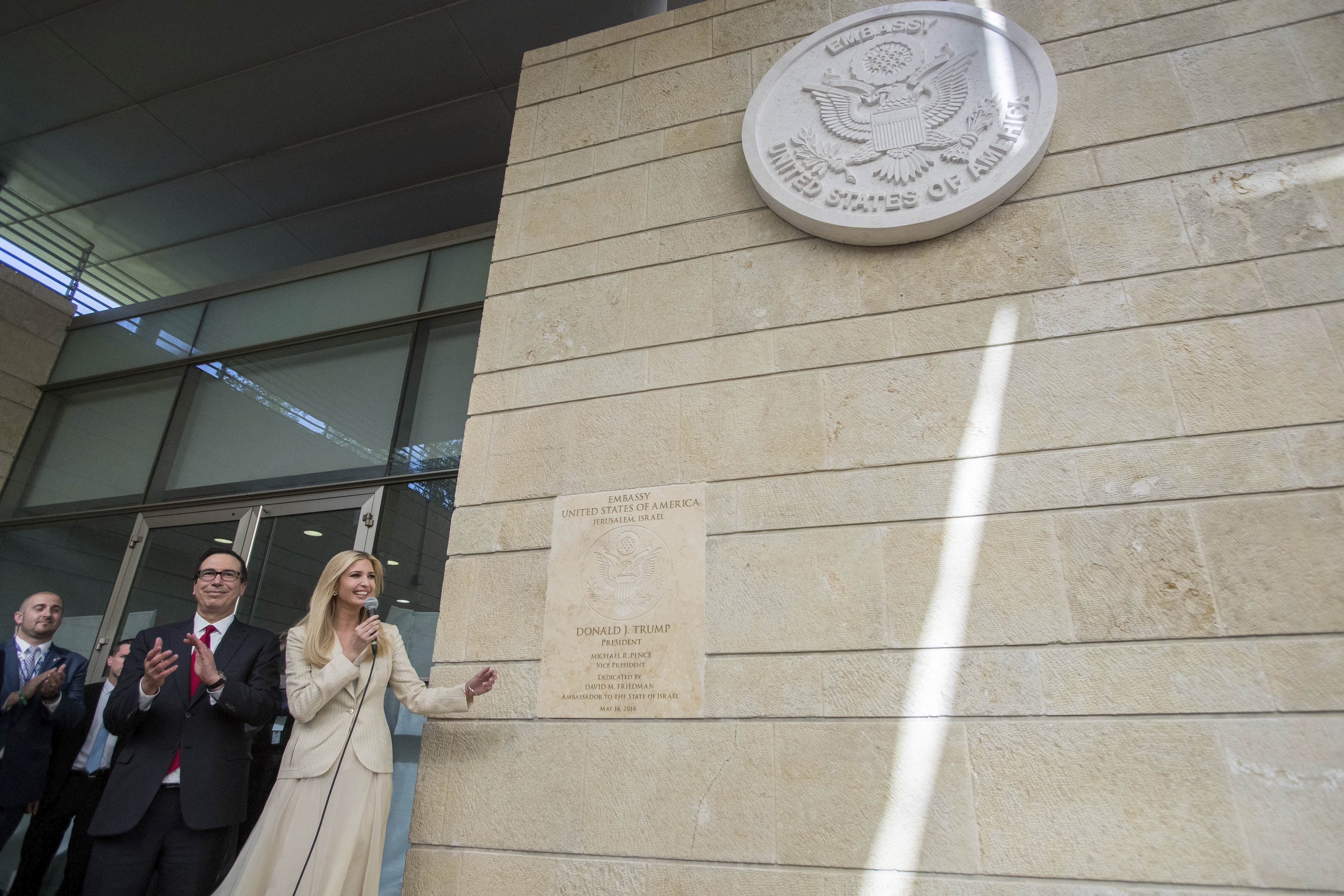 Ivanka Trump and Steve Mnuchin during the opening ceremony of the new US embassy in Jerusalem. Photo / AP 