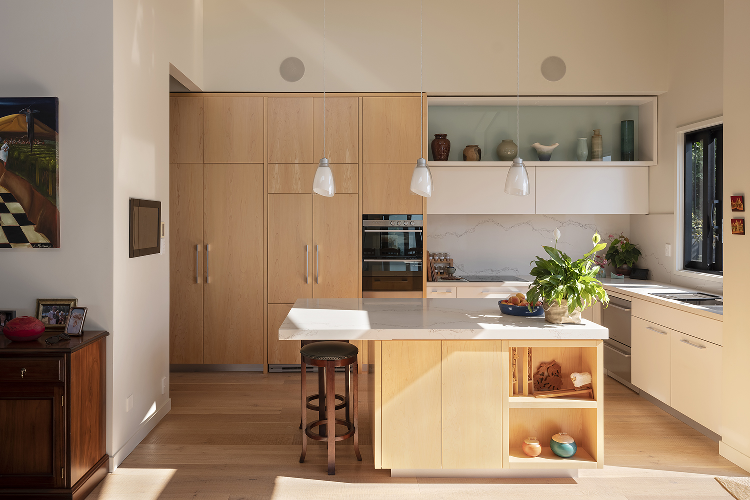 The lofty ceiling in the kitchen and dining area is 4.2m high. Photo / Sam Hartnett