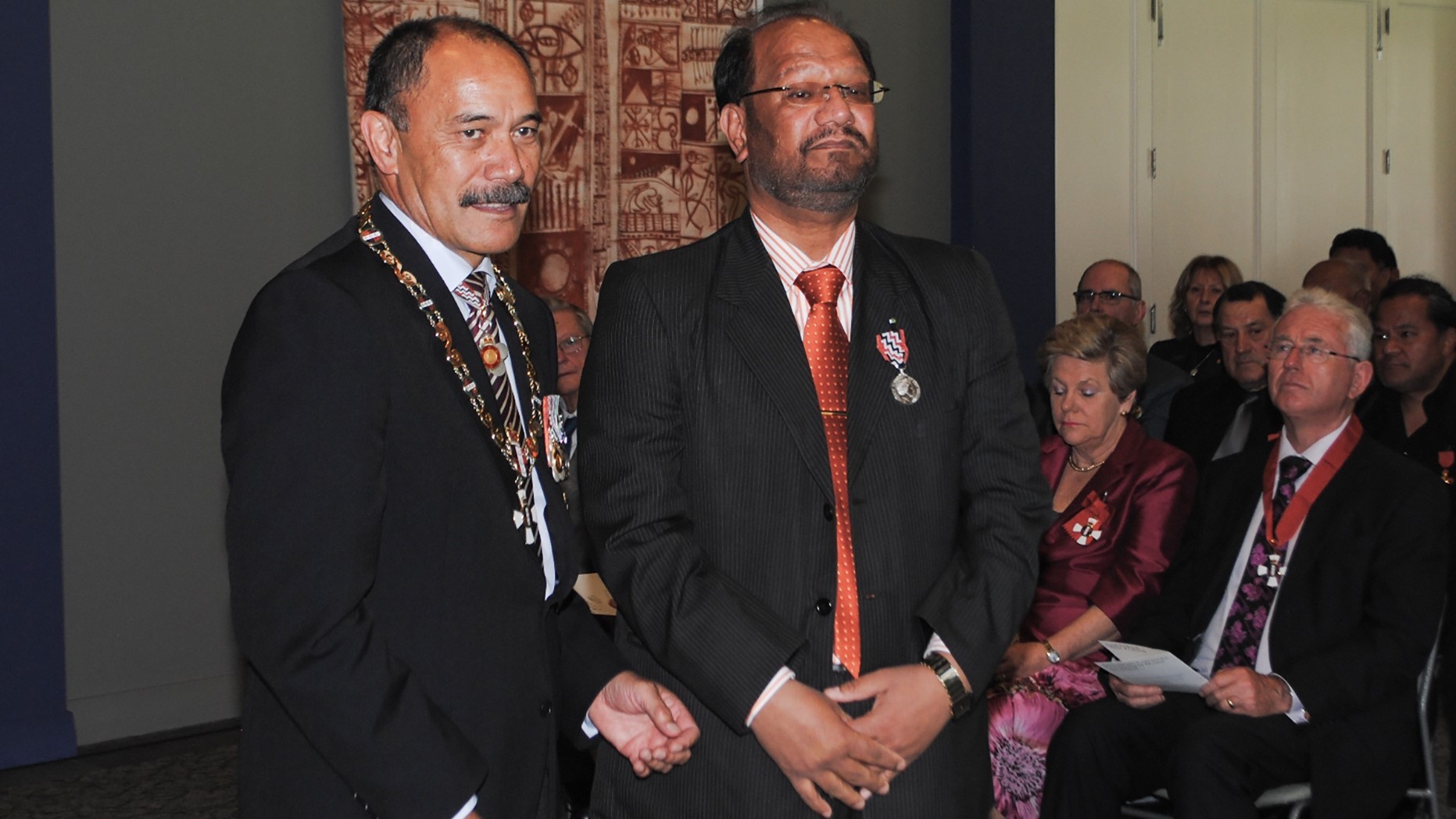 Former Governor-General Sir Jerry Mataparae with Davinder Singh Rahal (right) as the latter receives the Queen's Service Medal for services to the Indian community in 2012. Photo / Supplied