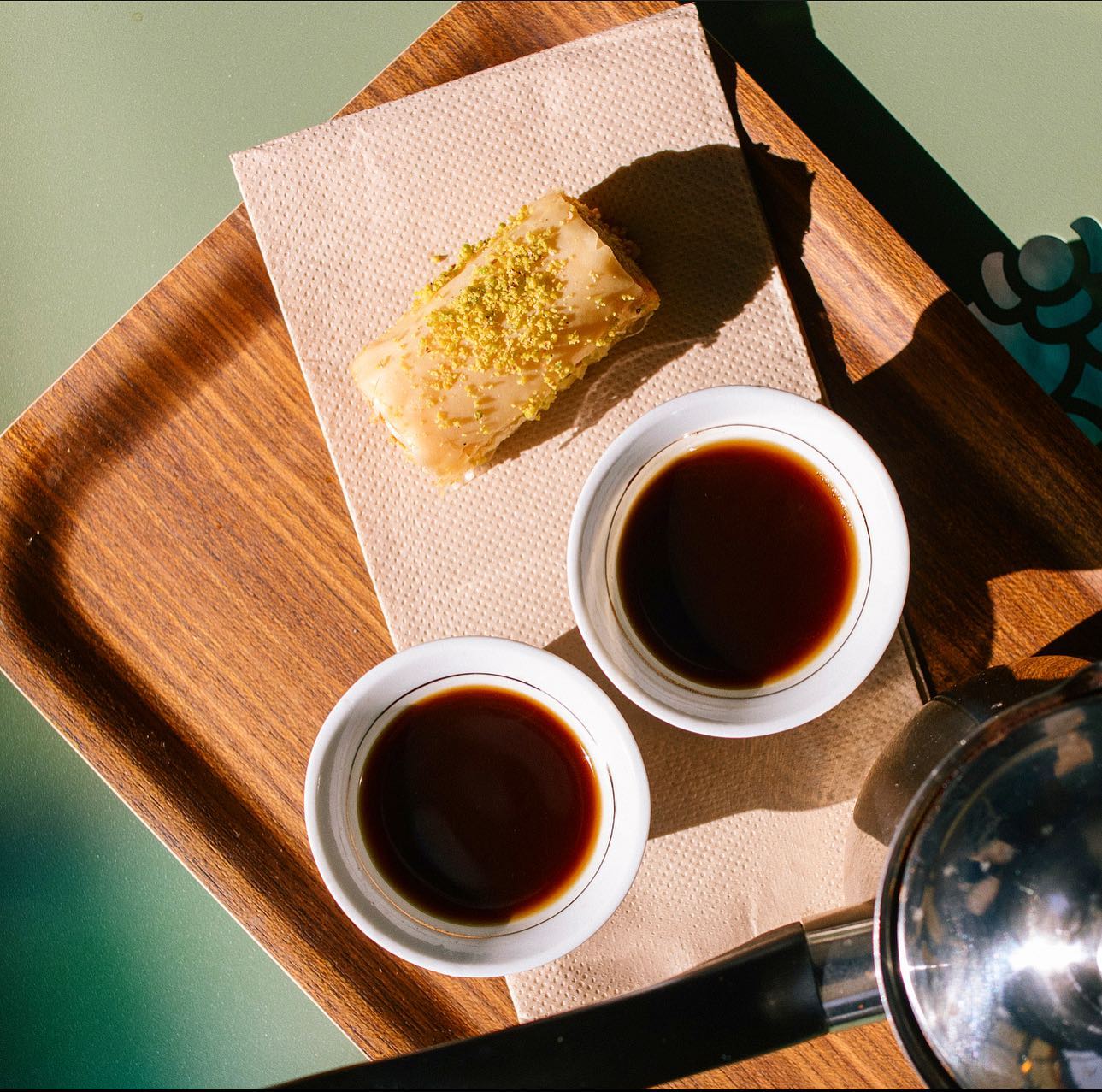 Lebanese coffee and a slice of ba’alawa at The Lebanese Grocer. Photo / @Lebanesegrocer