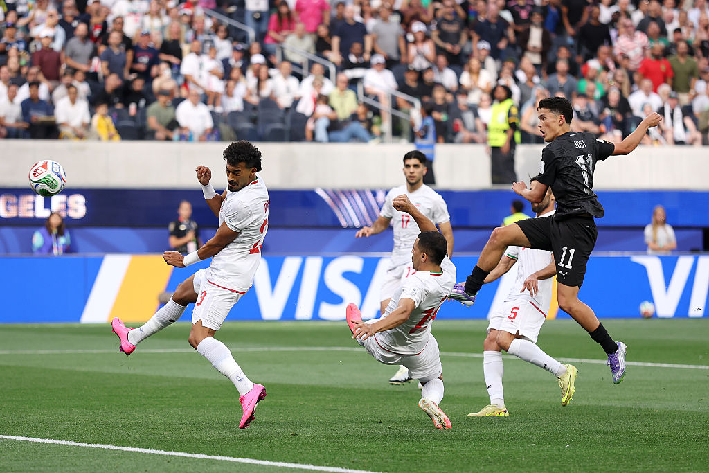 Elijah Just scores the All Whites' first goal against Iran at the World Cup. Photo / Getty Images