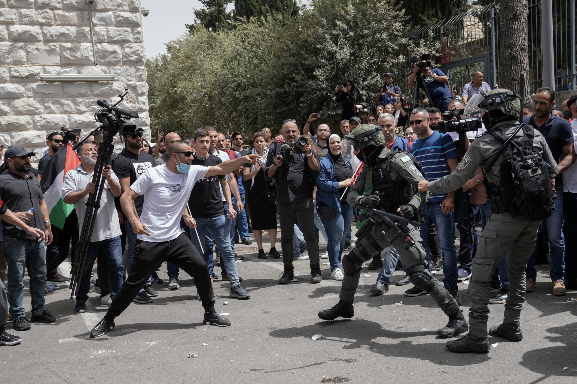 Israeli police confront mourners and journalists covering the funeral of slain Al Jazeera veteran journalist Shireen Abu Akleh in east Jerusalem. Photo / AP
