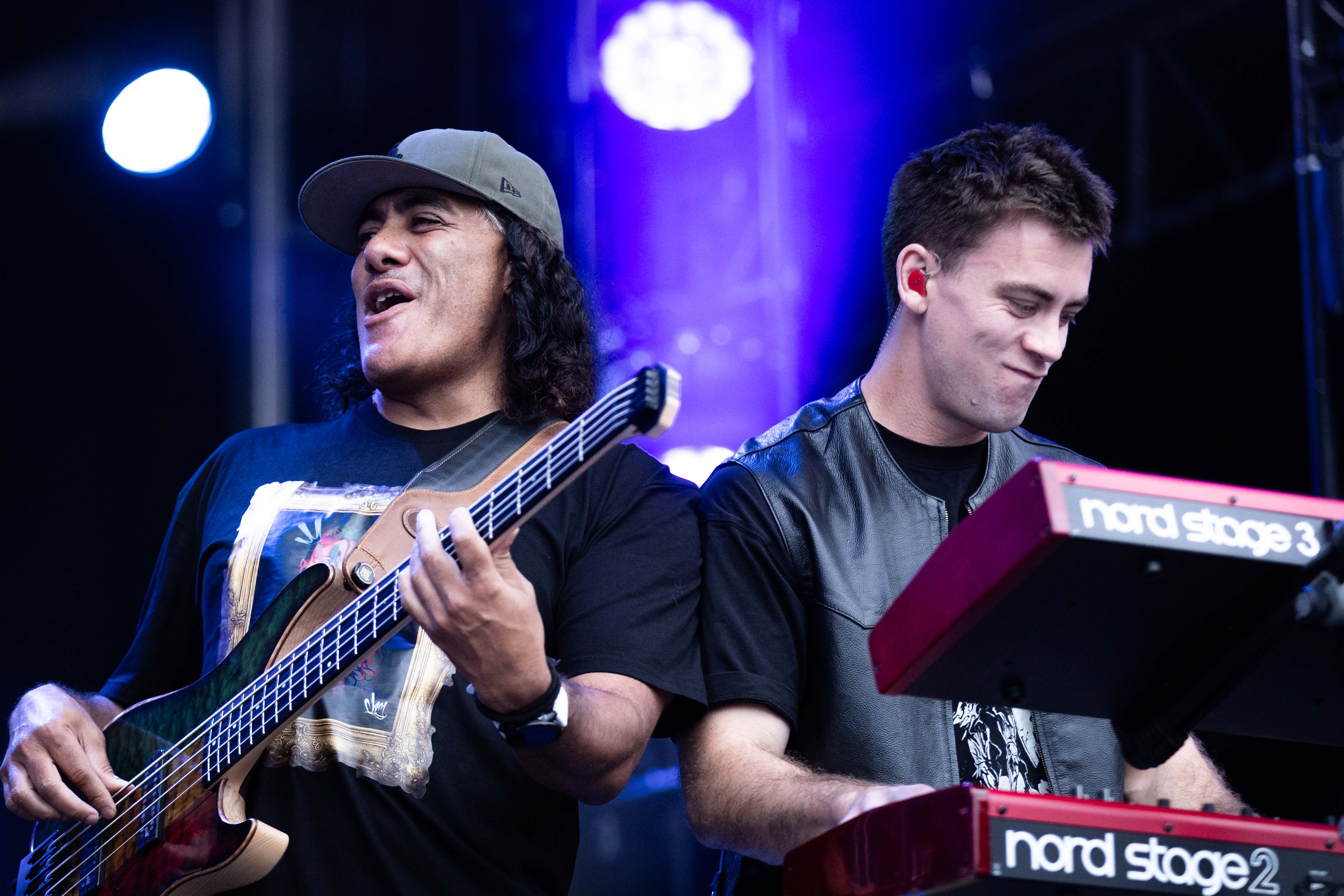 L.A.B's Ara Adams-Tamatea on bass and Miharo Gregory on keys in Tauranga. Photo / Alex Cairns