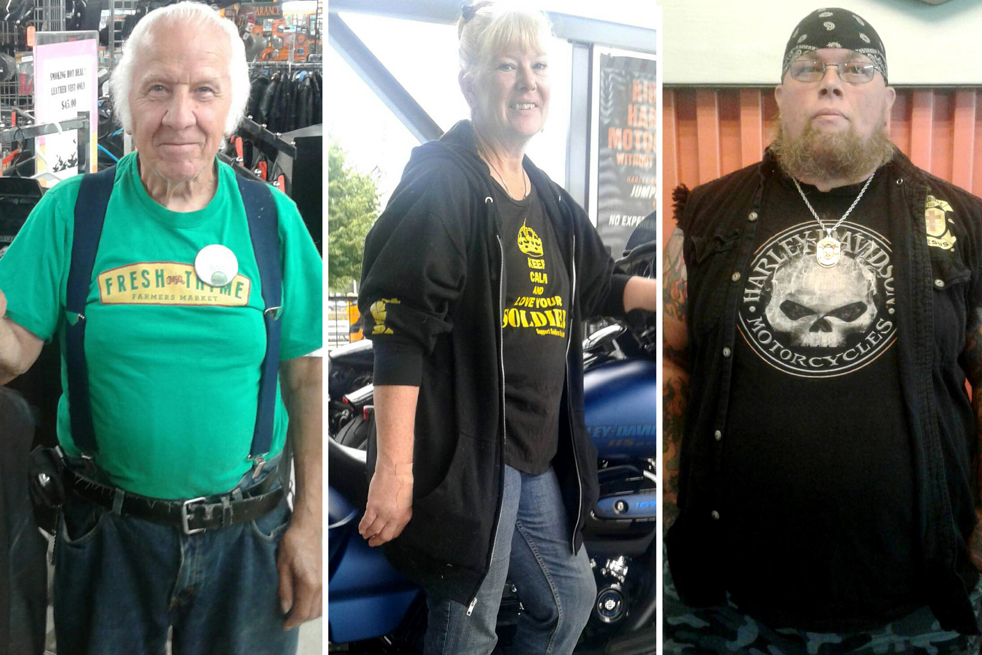 Bob Franz, 76, Stacey Sklidum, 49, and Marc Skildum, 48, are all Harley-Davidson motorcycle owners and Trump supporters. Photo/Washington Post.