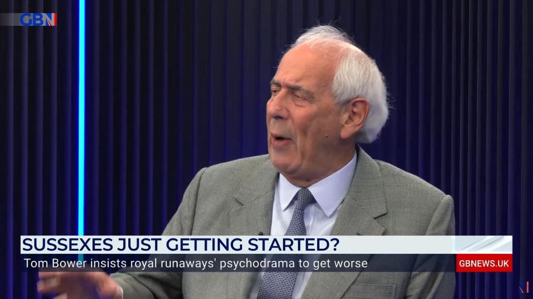 Royal biographer Tom Bower appears on Dan Wootton's talk show. Photo / Dan Wootton Tonight/GB News