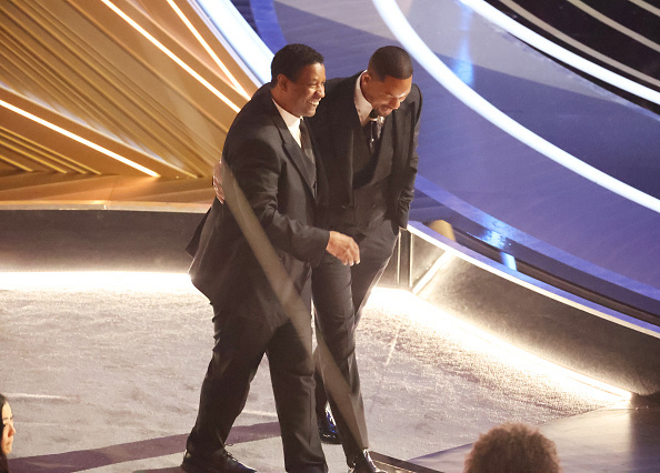Denzel Washington comforts Will Smith during the show at the 94th Academy Awards at the Dolby Theatre at Ovation Hollywood on Sunday, March 27, 2022. Photo / Getty Images