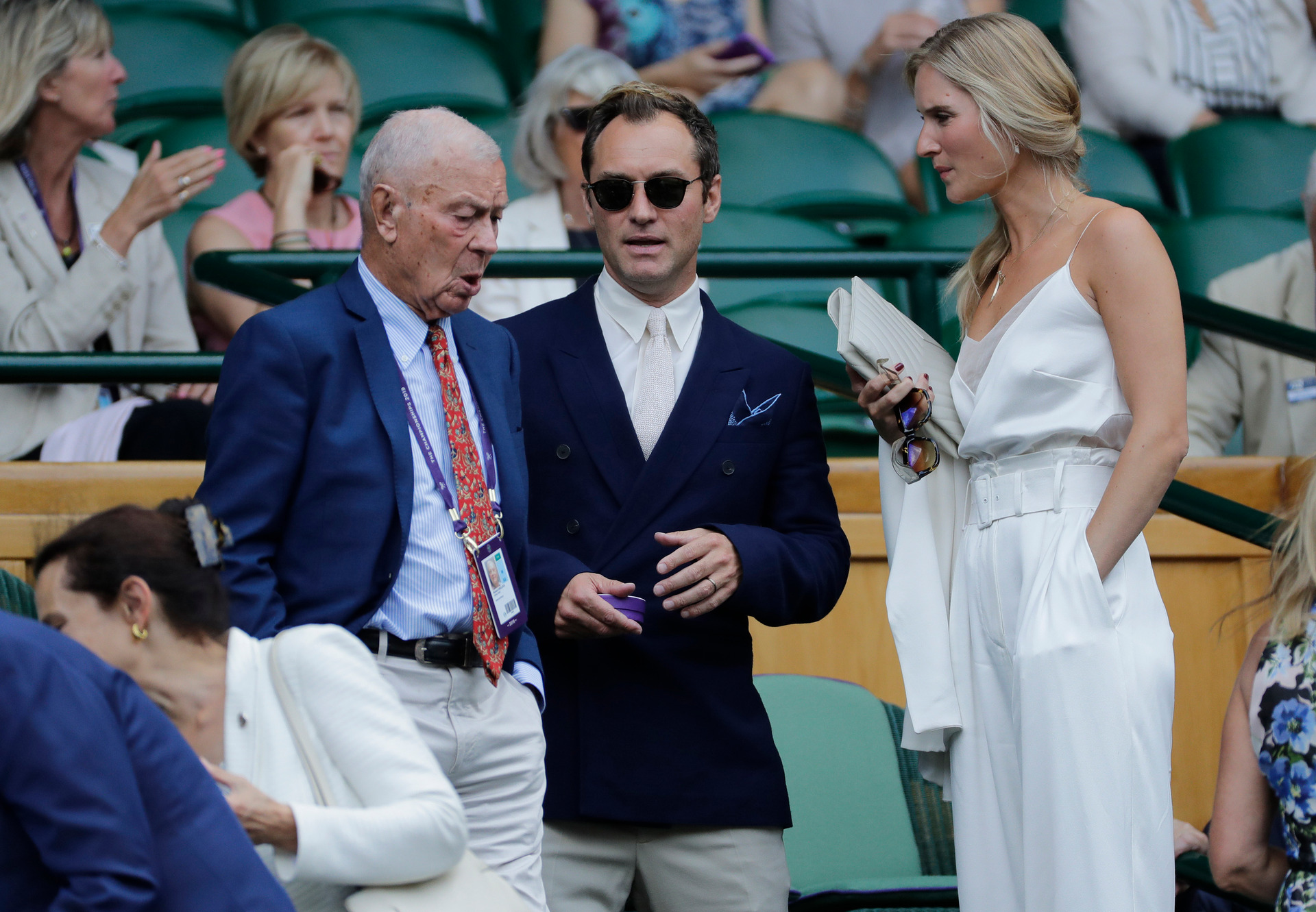 Jude Law and his wife Phillipa Coan at Wimbledon last year. Photo / AP