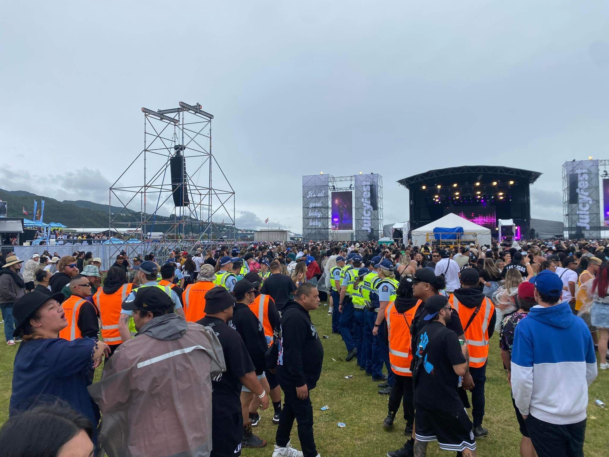Police moved to break up apparent gang confrontation at Juicy Fest Wellington in the GA section. Photo / Supplied