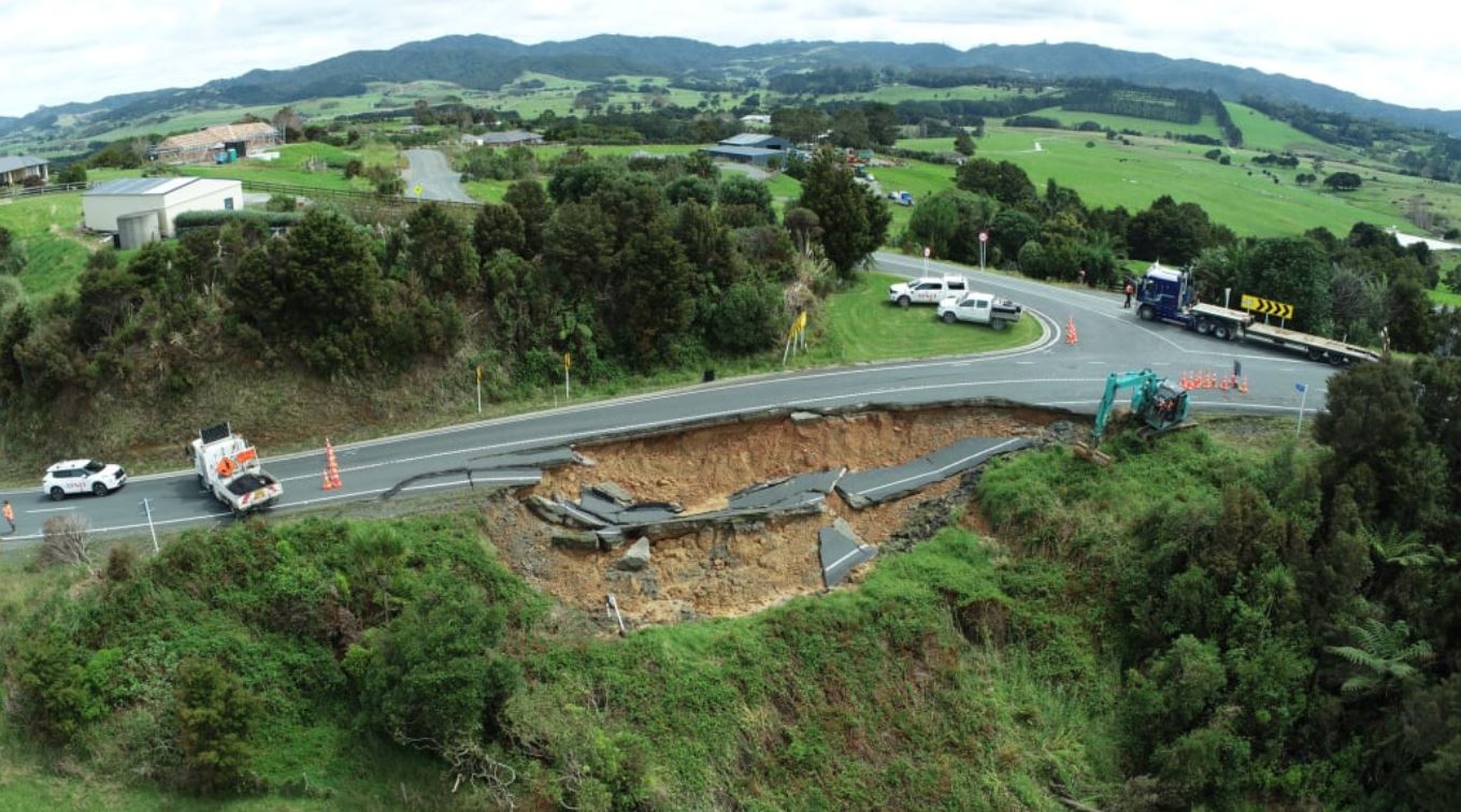 An underslip on Kaiwaka-Mangawhai Rd, which is used as a Brynderwyn SH1 diversion route. Photo / Supplied / WSP