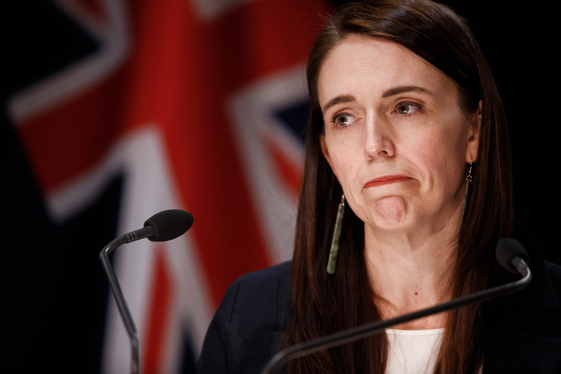 Jacinda Ardern speaks to media after the LynnMall attack yesterday afternoon. Photo / Robert Kitchin / Stuff