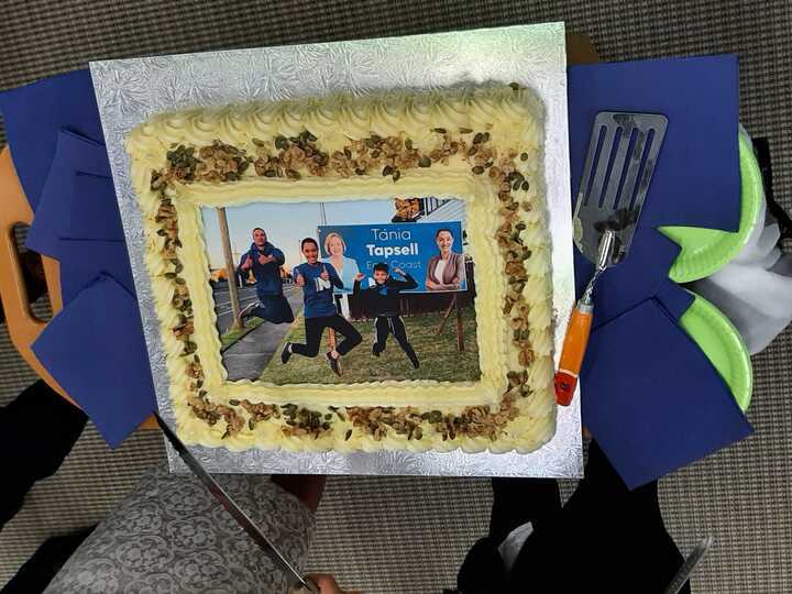 A cake given to Tania Tapsell by supporters. Photo / Zizi Sparks