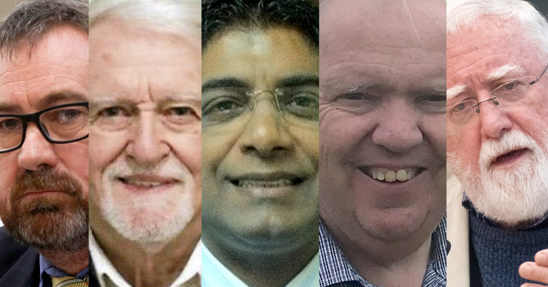 Rotorua Residents and Ratepayers 2022 local government candidates. From left, Robert Lee, Jim Adams, John Chetty, Mark Gould, Reynold Macpherson. Photo / Composite